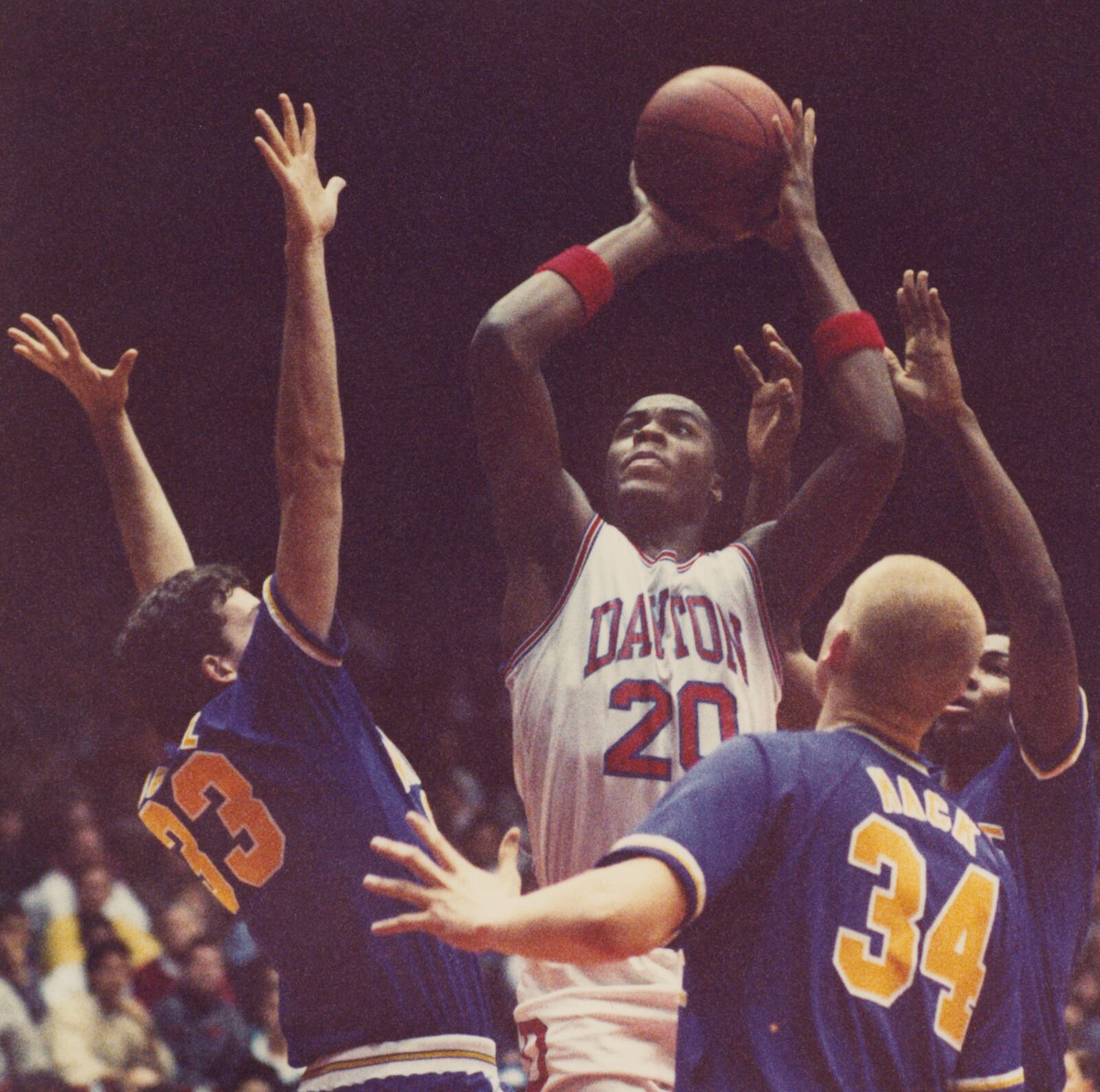 Dayton's Anthony Corbitt shoots against Evansville on Feb. 17, 1990, at UD Arena. Dayton Daily News photo by Jan Underwood courtesy of Wright State University archive