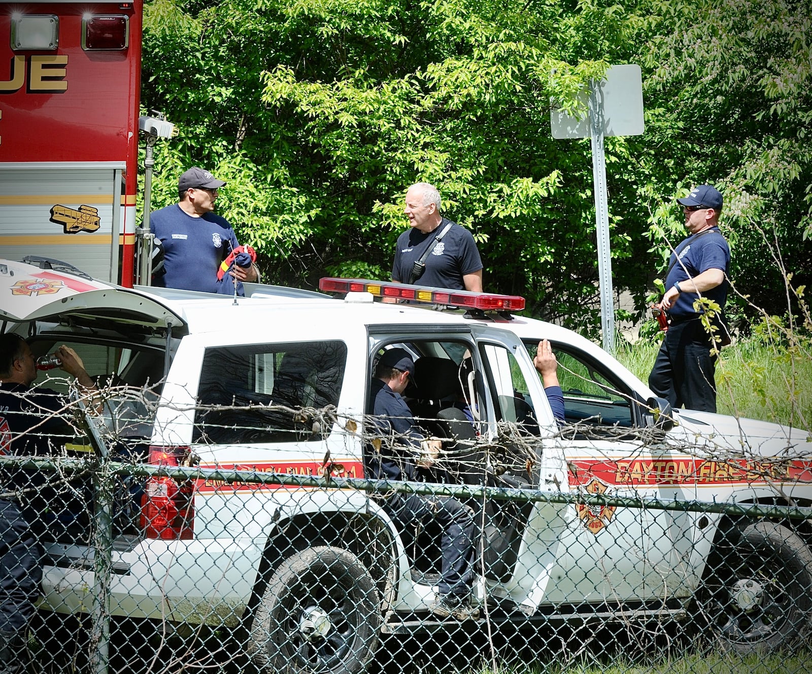 The Dayton Fire Department assisted in the search for Lucas Rosales Thursday, May 4, 2023, near Eastwood MetroPark and Harshman Road. Falling water levels allowed crews to search areas previously not accessible earlier in the week. MARSHALL GORBY/STAFF