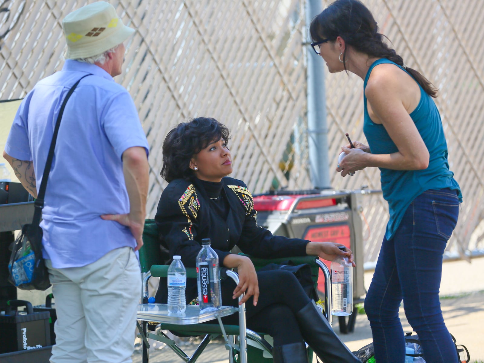 Actress Rhyon Nicole Brown, center takes a break from shooting promotional shots for the movie, Girl from Compton, they are filming in Middletown, Tuesday, July 19, 2016. GREG LYNCH / STAFF