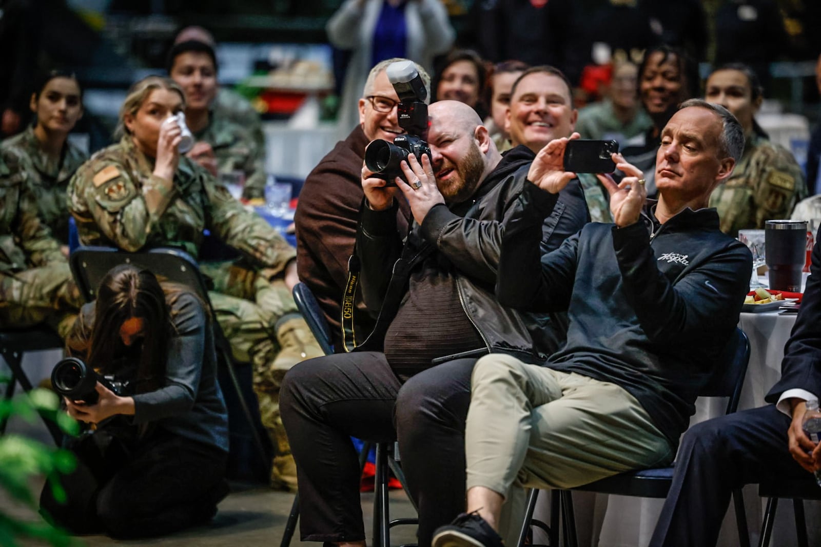 A crowd gathered at the US Air Force Museum to meet and photograph Miss America 2024 Madison Marsh who was visiting Dayton. JIM NOELKER/STAFF