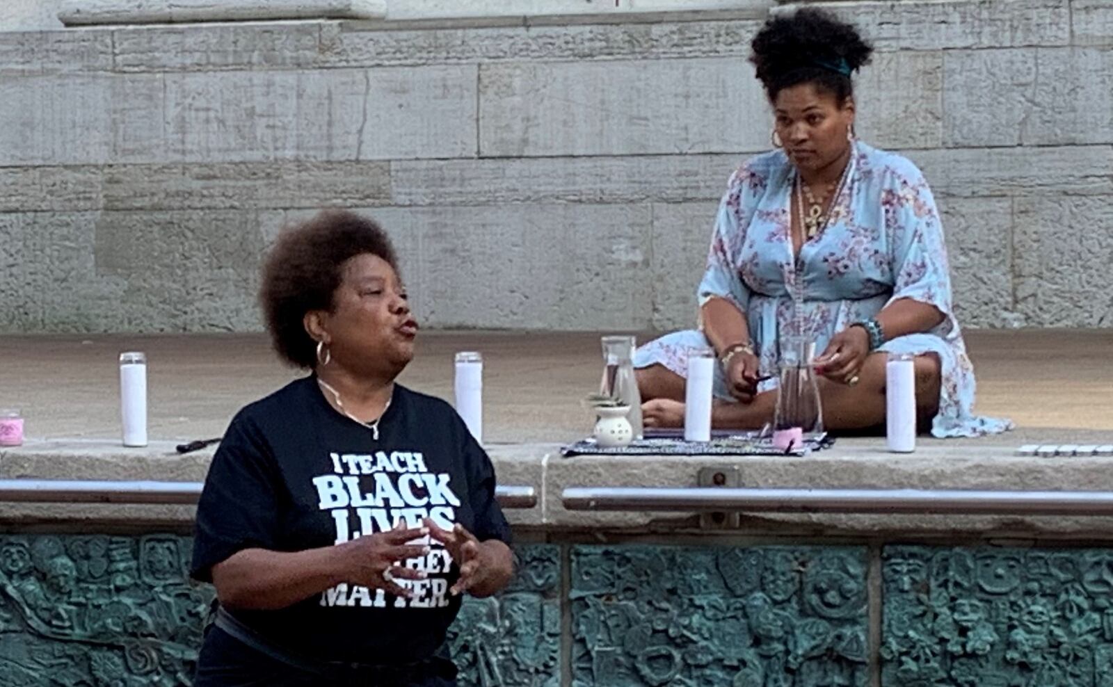 About 25 people gathered at Courthouse Square in downtown Dayton Tuesday evening, May 25, 2021, on the one-year anniversary of George Floyd's death by a Minnesota police officer. JORDAN LAIRD/STAFF