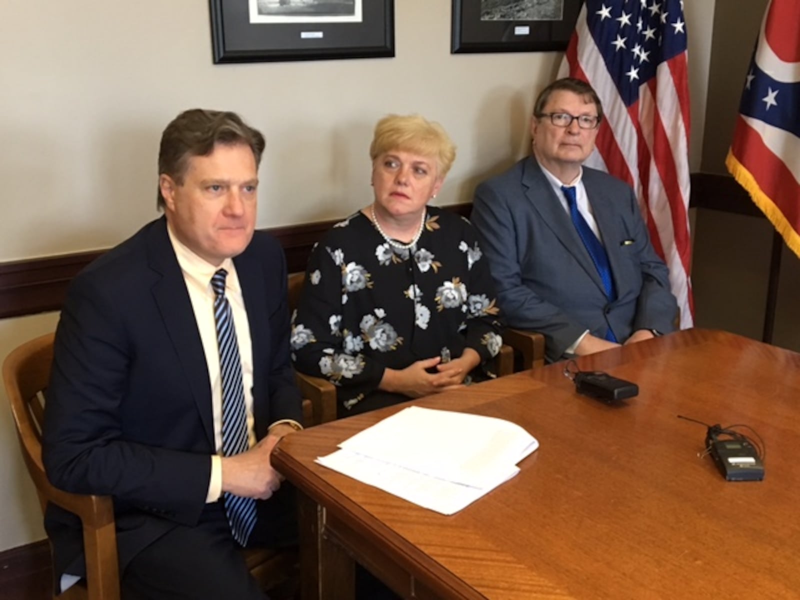 U.S. Rep. Mike Turner, R-Dayton, appeared at a press conference on May 1 with Mary Lauterbach of Vandalia and Dayton attorney Merle Wilberding to talk about legislation to close a loophole that prevented domestic violence victims in the military from an expedited base transfer. BARRIE BARBER/STAFF