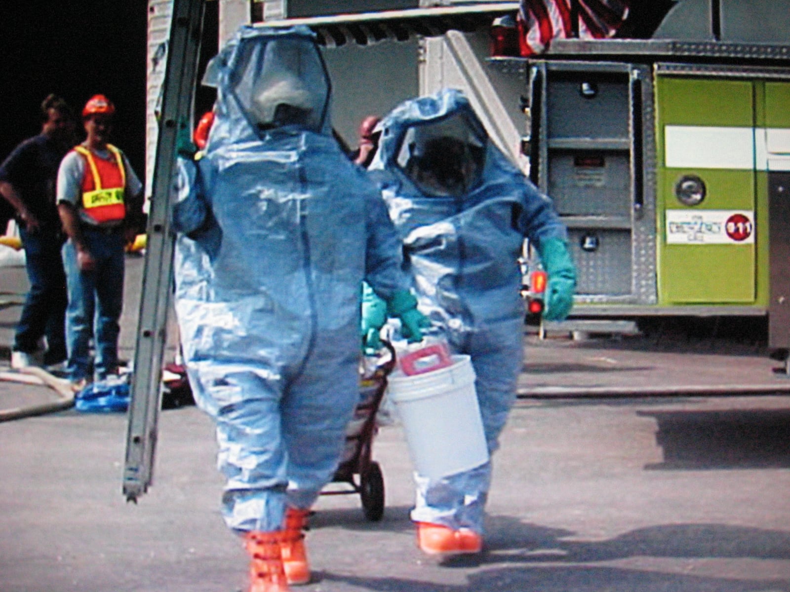 Members of the Dayton Regional Hazardous Materials Team suited up for a chemical accident training session. They are headed to the “Hot Zone”, wearing Level A Chemical Protective Clothing which provides protection from liquids, solids and vapors. Officials say the region is better prepared for an emergency compared to other parts of Ohio.