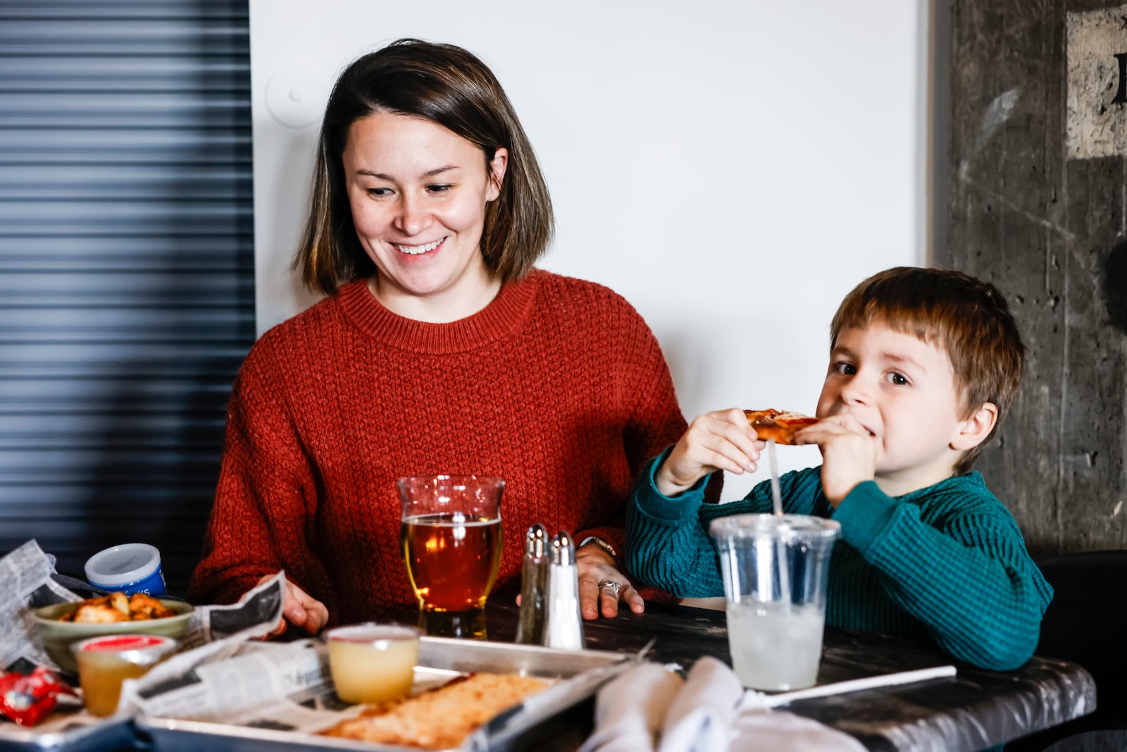 Danielle Reidenbach and Bennett Reidenbach, 6, eat dinner at the new Hydraulic Bar at Spooky Nook Sports Champion Mill Champion Mill Wednesday, March 20, 2024 in Hamilton. NICK GRAHAM/STAFF