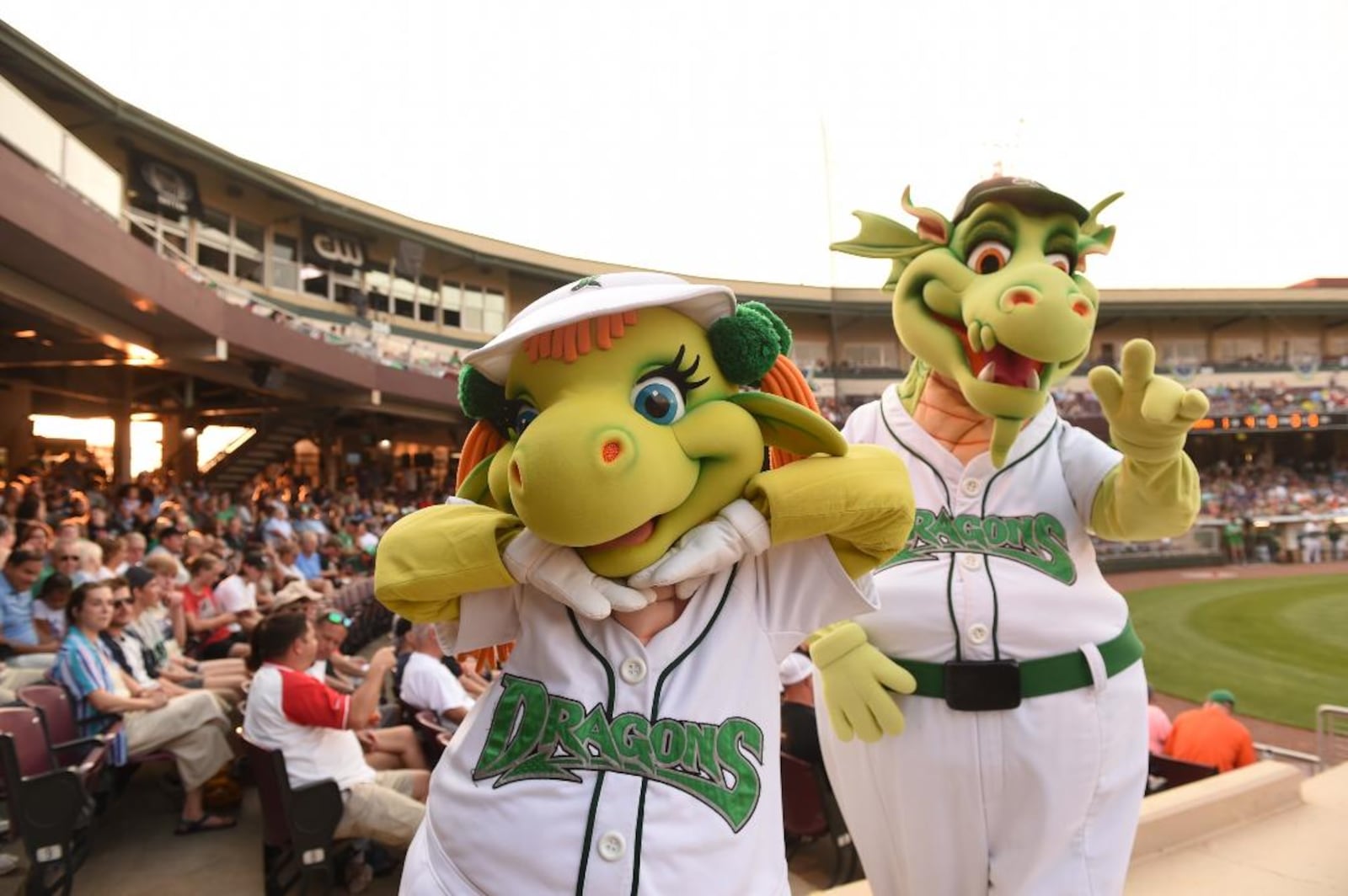 Dayton Dragon mascots Gem (left) and Heater. CONTRIBUTED