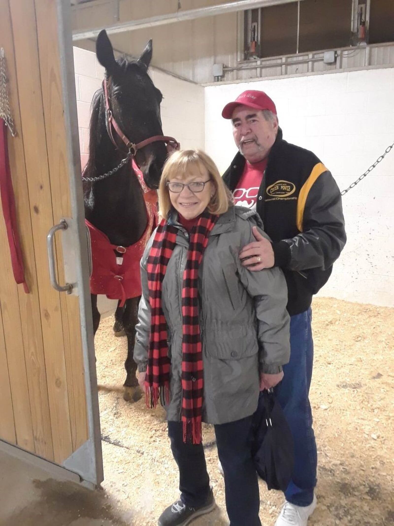 Jack Froschauer and his wife Reggie with Lou’s Delight at the test barn after their horse won at Dayton Raceway December 17, CONTRIBUTED