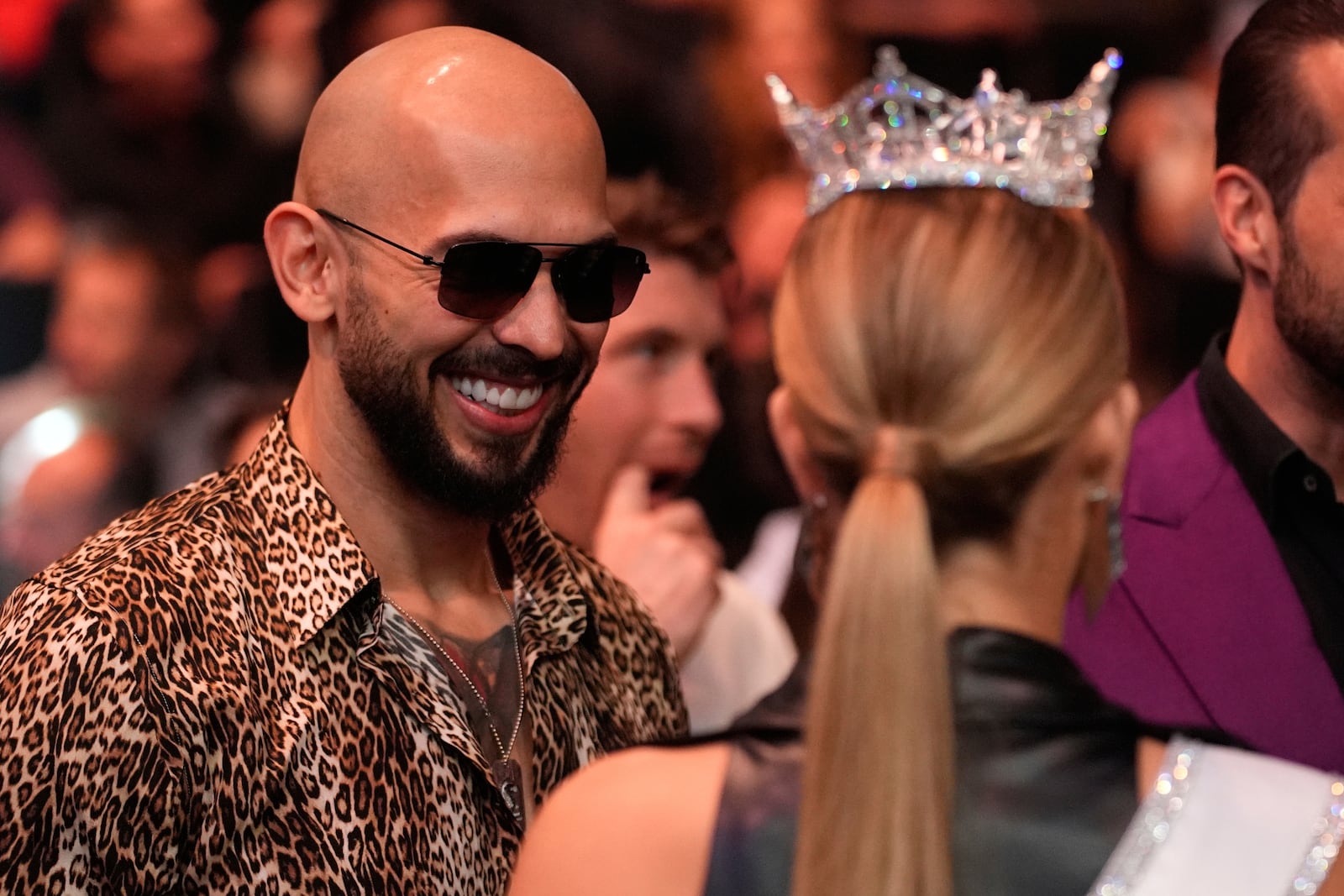 Andrew Tate attends a UFC 313 mixed martial arts event Saturday, March 8, 2025, in Las Vegas. (AP Photo/John Locher)