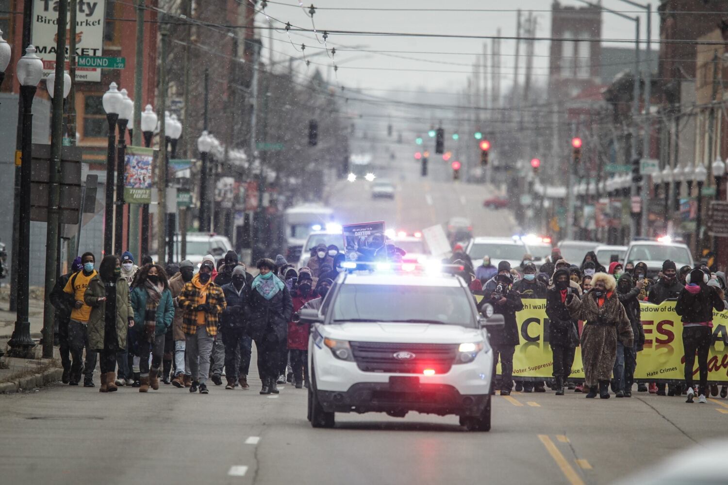 Crowd braves the cold for MLK Day march