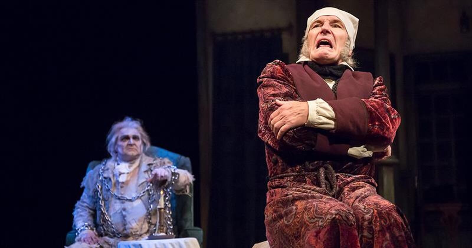 Local actor Bruce Cromer (seen here with Gregory Procaccino) returns as Ebenezer Scrooge in Cincinnati Playhouse in the Park’s production of “A Christmas Carol” Nov. 27-Dec 29. CONTRIBUTED/MIKKI SCHAFFNER