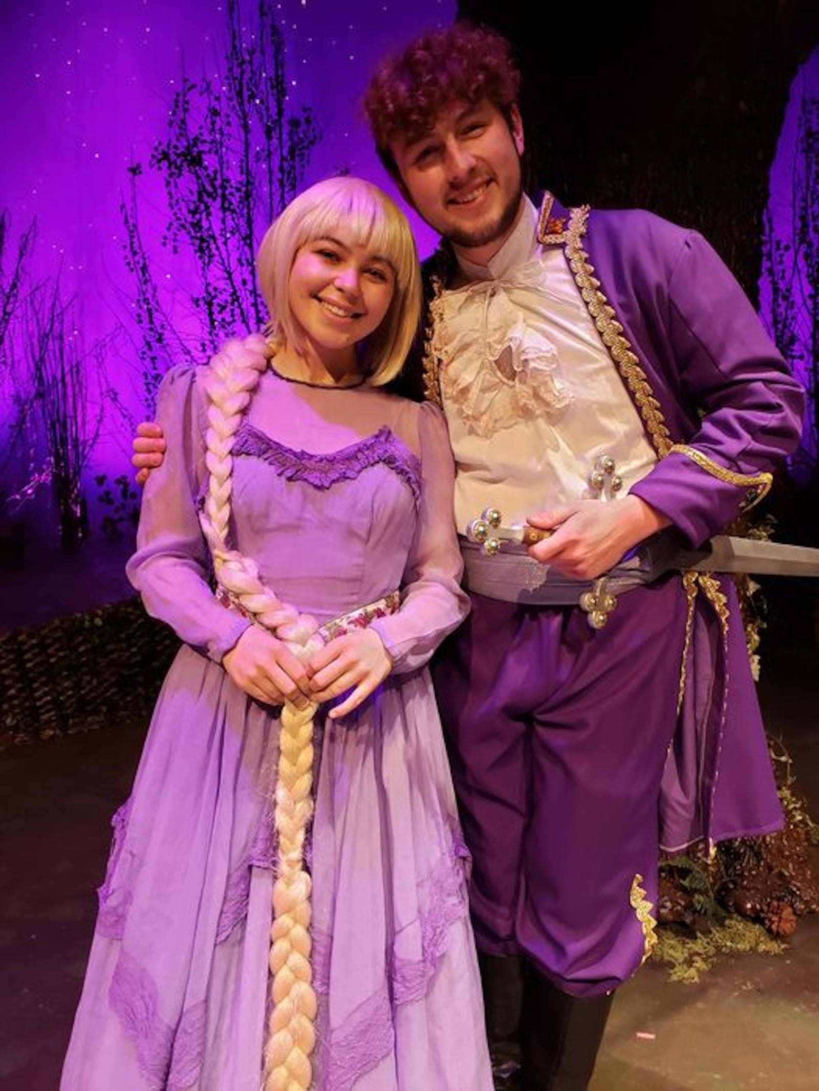 Amelia Schwartz (Rapunzel) and David Potts (Rapunzel's Prince) in Dayton Playhouse's production of "Into the Woods."