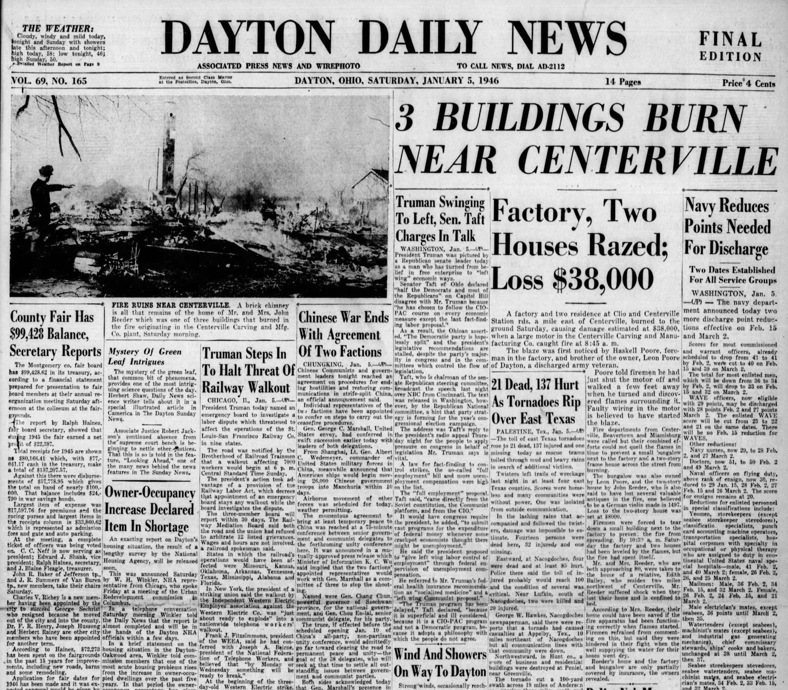 1946: 3 Buildings burn near Centerville. DAYTON DAILY NEWS ARCHIVE