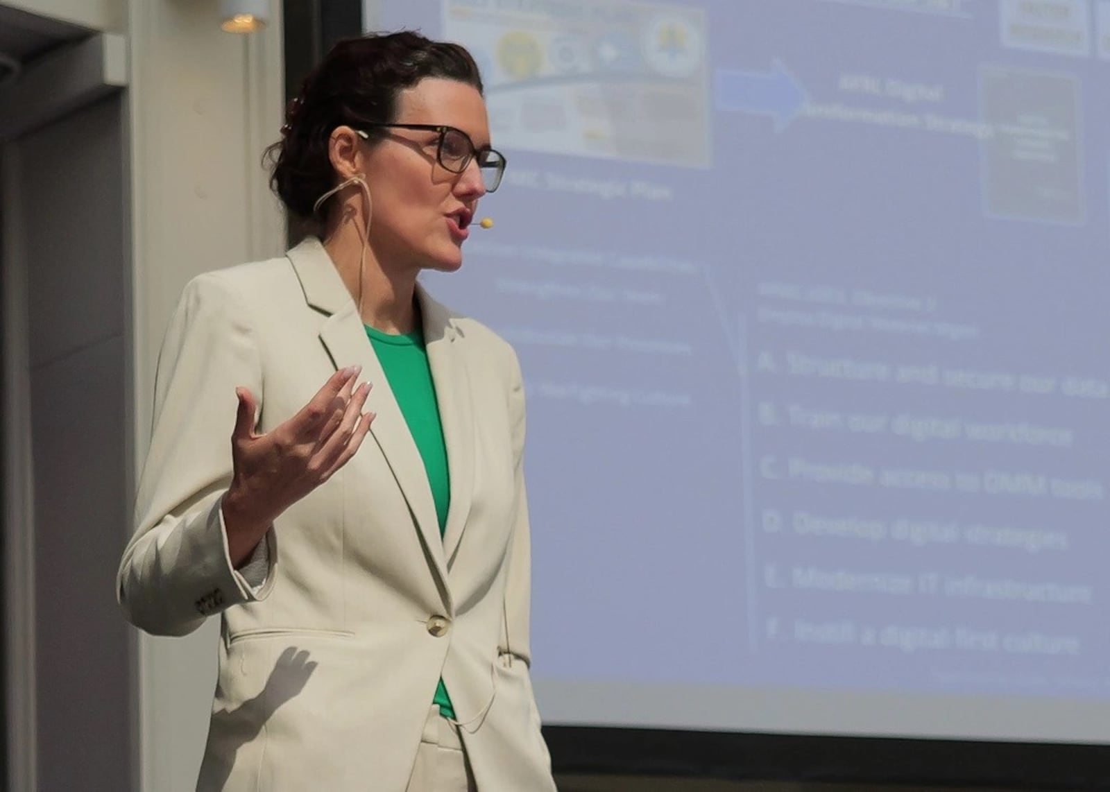 Air Force Research Laboratory chief information officer and director of the Digital Capabilities Directorate, delivers the keynote speech at the Wright Innovative Technology Summit at the Dayton Arcade on September 19, 2023. U.S. Air Force photo / Keith Lewis