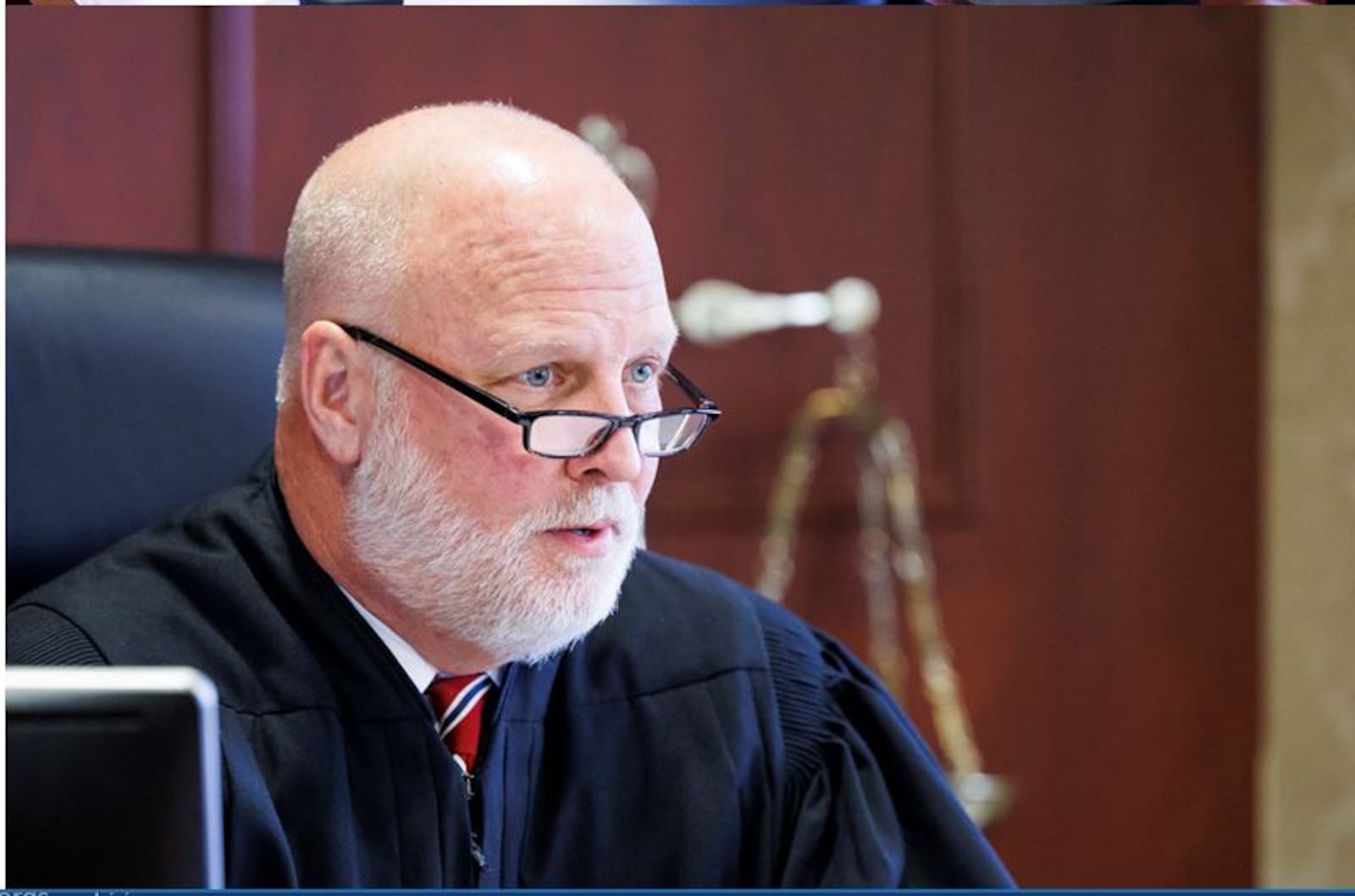 Butler County Common Pleas Judge Greg Howard Tuesday during a hearing for Gurpreet Singh, charged with killing four members of his family in 2022. NICK GRAHAM/STAFF