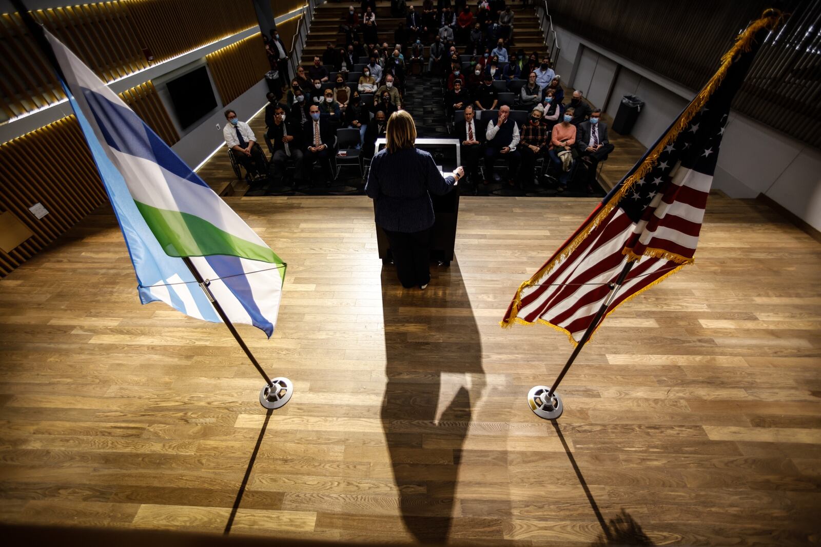 Dayton Mayor, Nan Whaley delivers her farewell address at Dayton Library on Third St. in Dayton Friday Dec. 17, 2021. Jim Noelker/Staff 