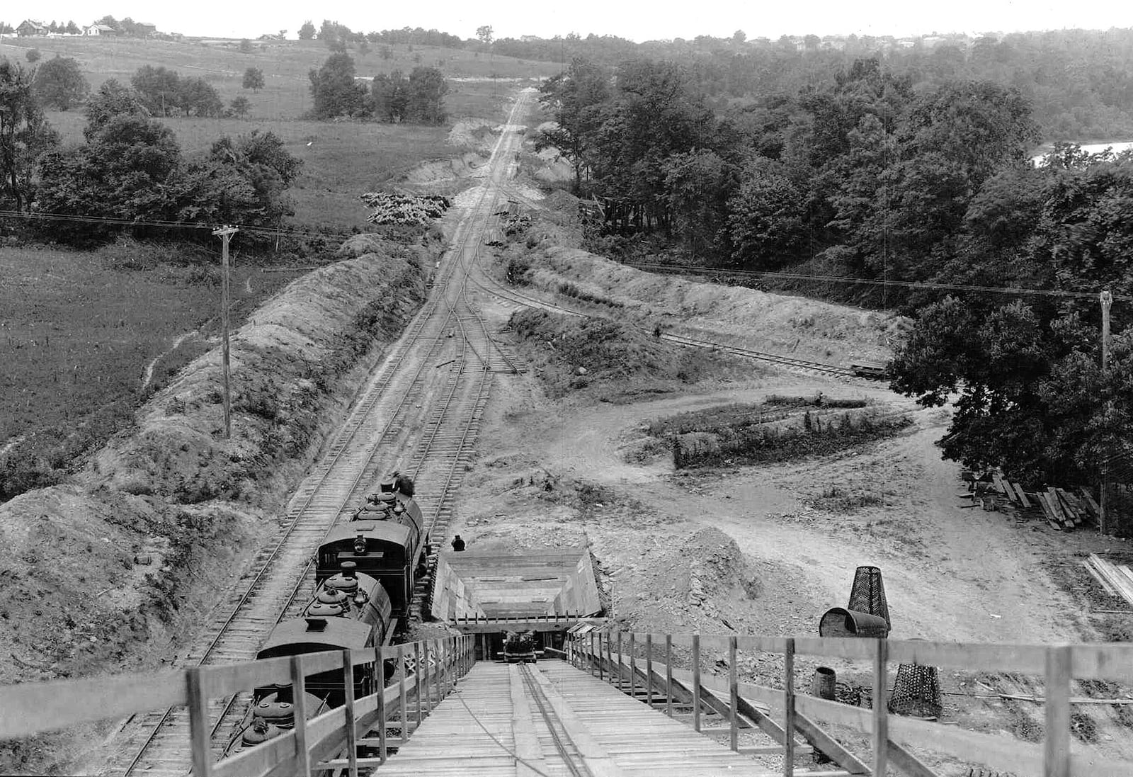 Englewood Dam photographed June 22, 1918. This view is looking south from screening plant showing dam site being prepared.