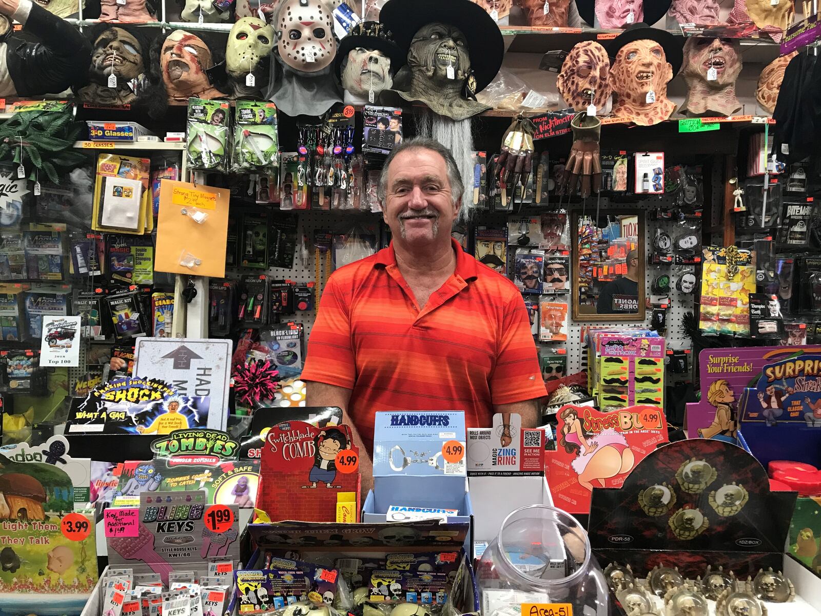 Foy’s Halloween Store in Fairborn is the destination for Halloween needs in Dayton year-round. Owner Mike Foy shows off some of the store's top-selling items. Foy’s is a series of seven shops in downtown Fairborn including costume stores for adults and children, a Halloween store and haunted house stores. BROOKE SPURLOCK/STAFF