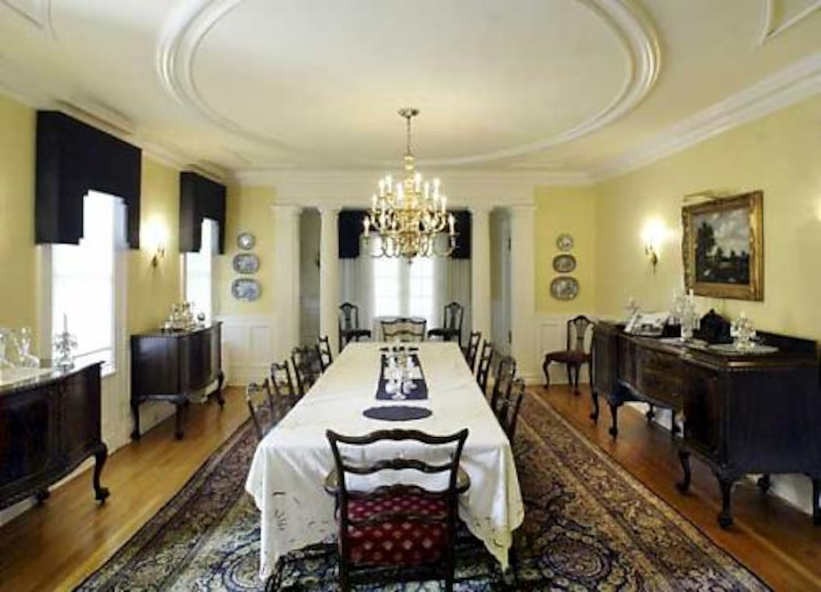 The dining room of Hawthorn Hill, the Oakwood home designed by the Wright brothers. Though Wilbur Wright died 1912 before the home was finished, Orville oversaw completion of the residence in 1914.