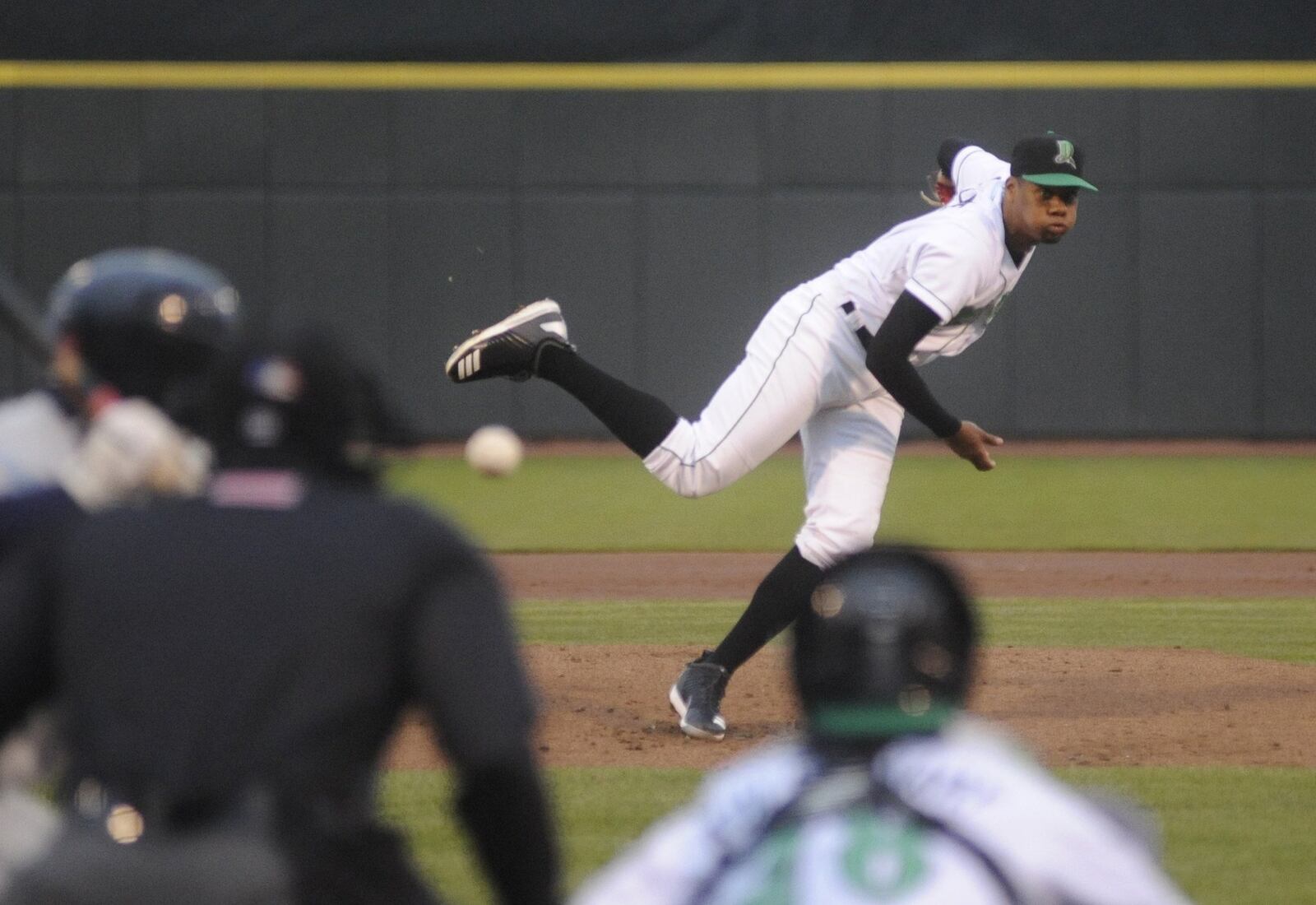 No. 1 draft choice Hunter Greene made his Dragons debut against the visiting Lake County Captains at Fifth Third Field in Dayton on Monday, April 9, 2018.