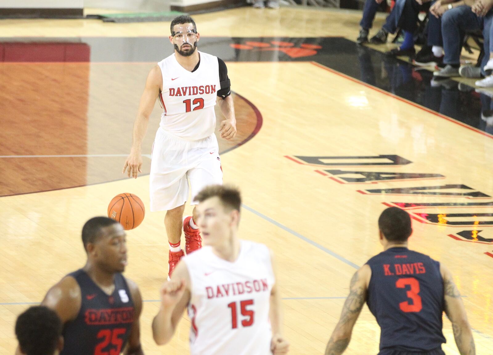 Davidson’s Jack Gibbs brings the ball up the court against Dayton on Friday, Feb. 24, 2017, at Belk Arena in Davidson, N.C.