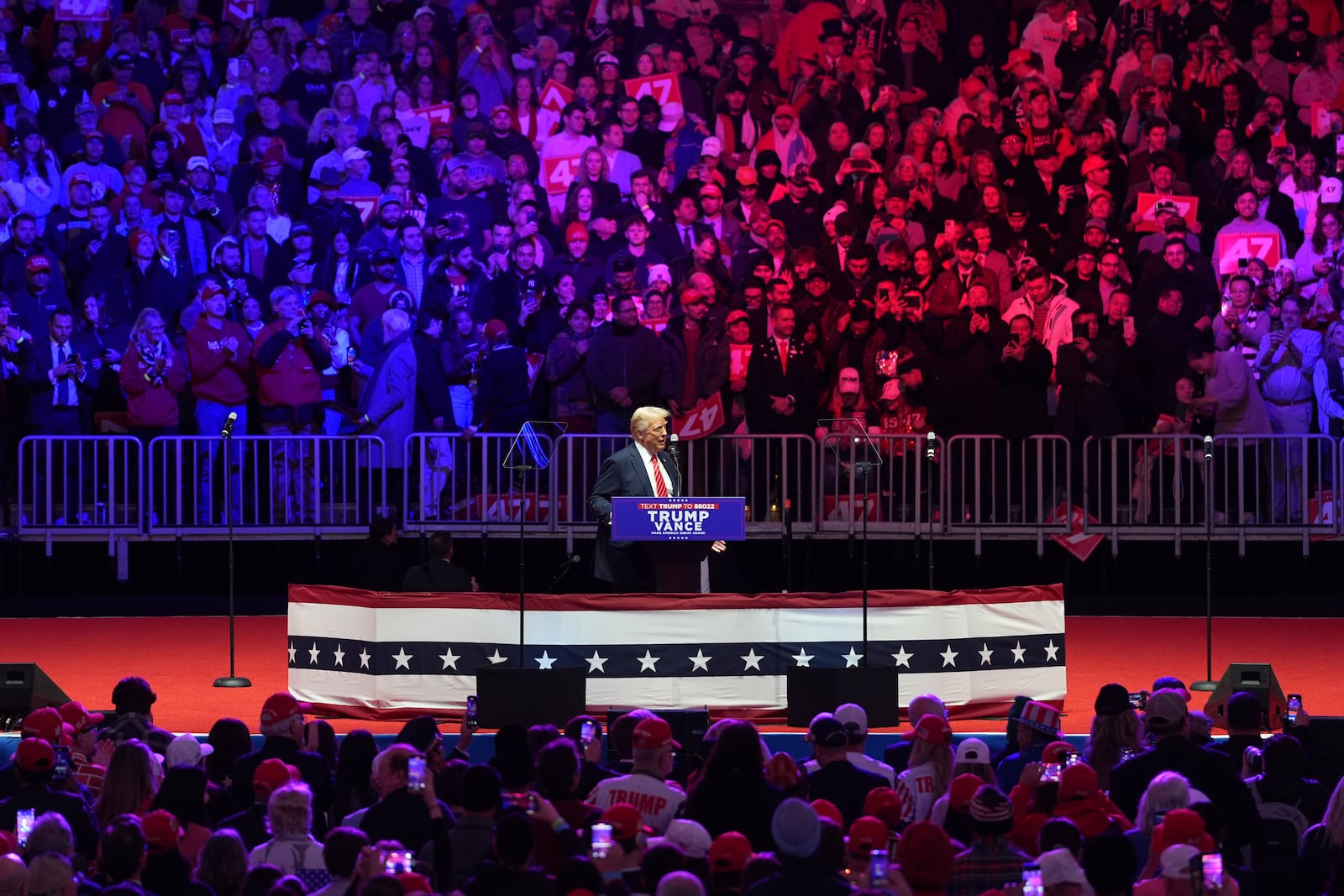 President-elect Donald Trump speaks at a rally ahead of the 60th Presidential Inauguration, Sunday, Jan. 19, 2025, in Washington. (AP Photo/Matt Rourke)