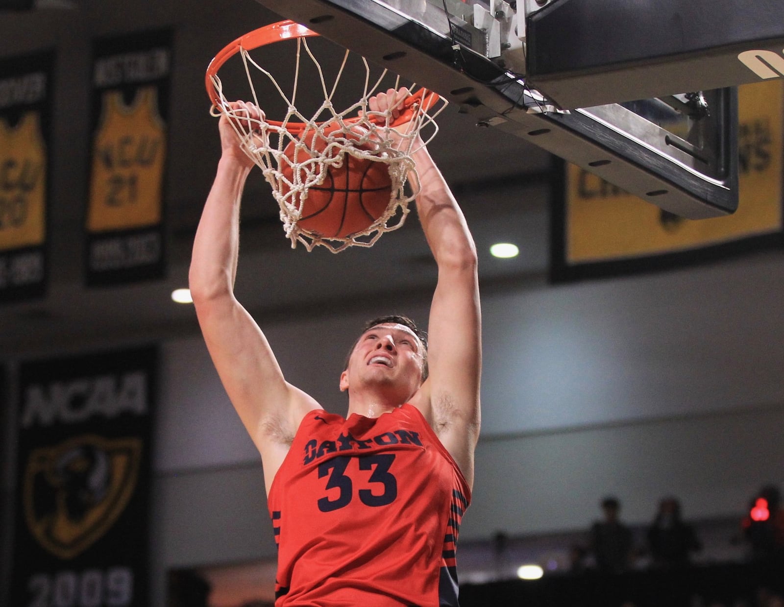 Dayton’s Ryan Mikesell dunks against Virginia Commonwealth on Tuesday, Feb. 18, 2020, at the Siegel Center in Richmond, Va. David Jablonski/Staff