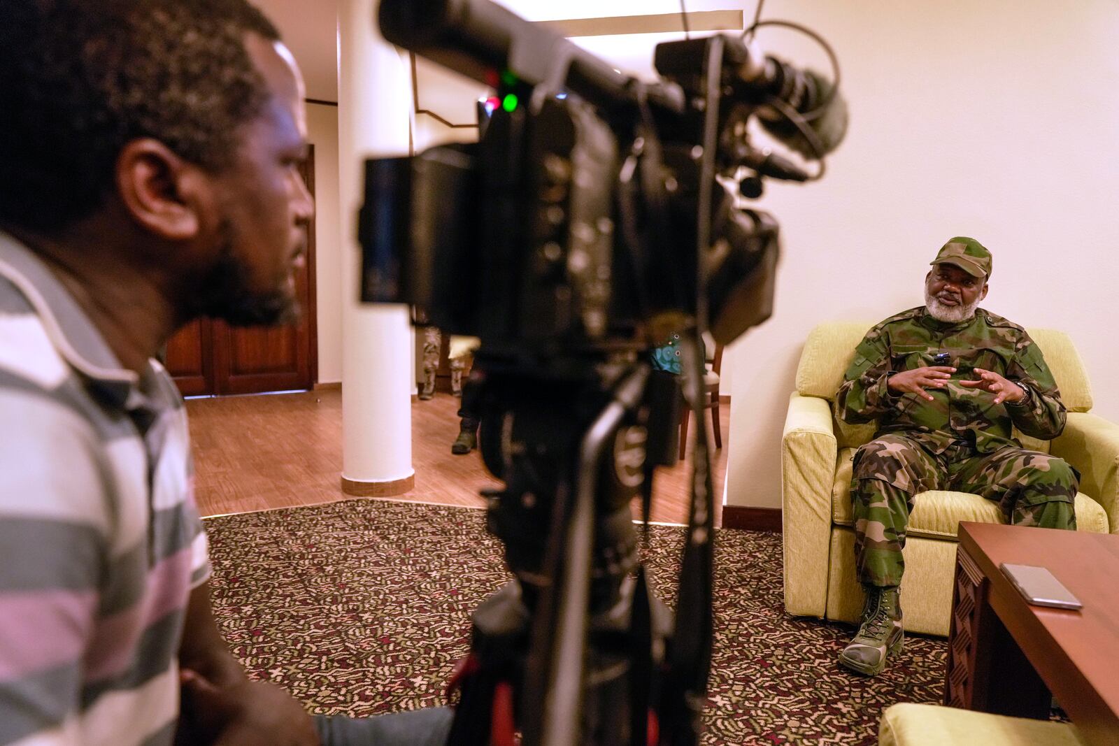 Rebel leader of rebel group of Alliance Fleuve Congo (AFC) including M23, Corneille Nangaa, speaks during an interview with Associated Press in Goma, Democratic republic of the Congo, Thursday, Jan. 30, 2025. (AP Photo/Brian Inganga)