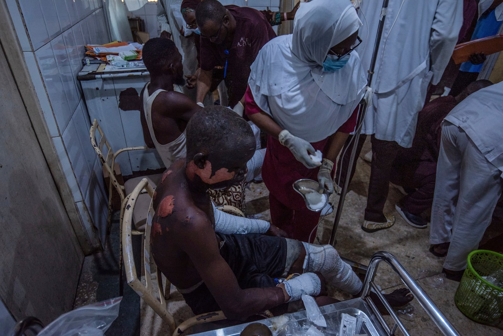 Victims of a tanker explosion from Majiya town receive treatment at the Aminu Kano teaching hospital in Kano Nigeria, Wednesday, Oct. 16, 2024. (AP Photo/Sani Maikatanga)