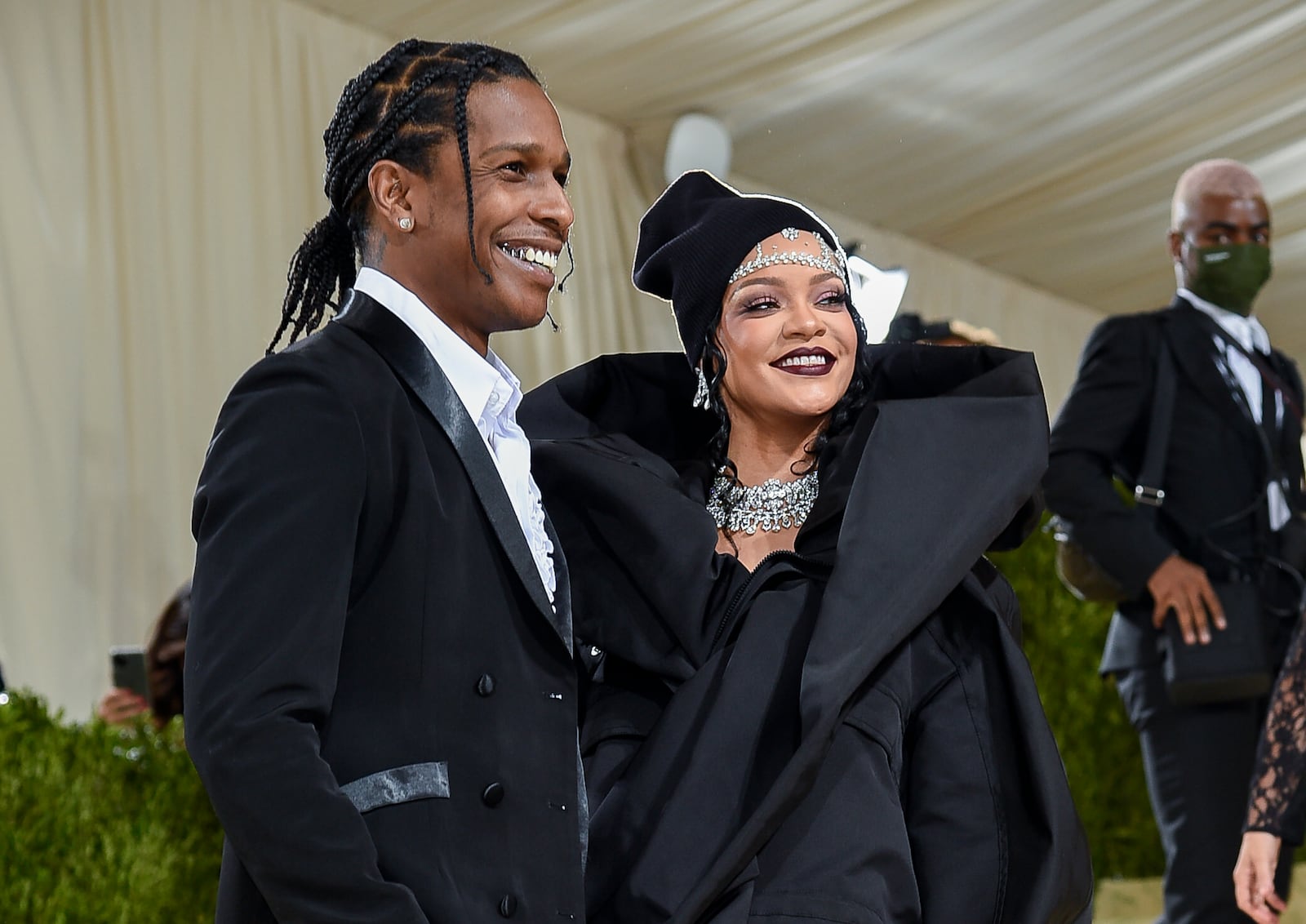 FILE - A$AP Rocky, left, and Rihanna attend The Metropolitan Museum of Art's Costume Institute benefit gala in New York on Sept. 13, 2021. (Photo by Evan Agostini/Invision/AP, File)