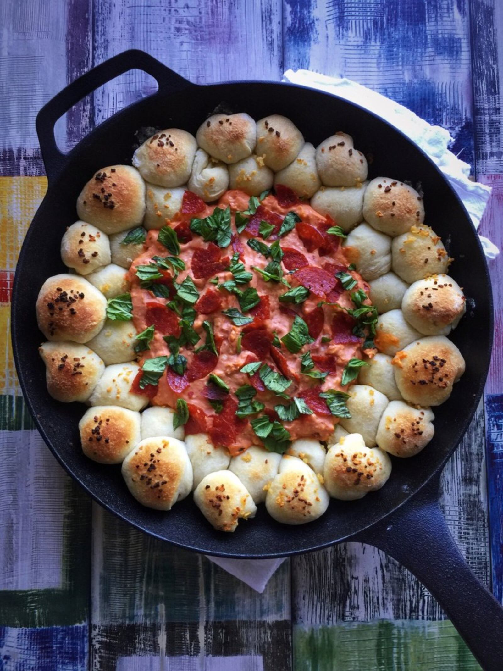 Baked Pepperoni Pizza Dip is a stunning appetizer that’s baked in a cast-iron skillet. CONNIE POST/STAFF