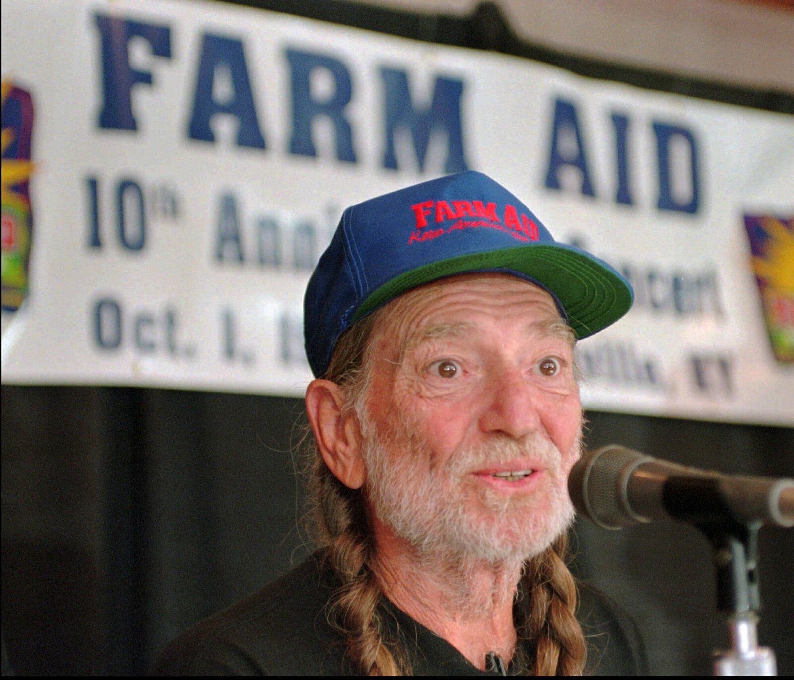 FILE - Singer Willie Nelson speaks during a news conference on July 28, 1995, in Louisville, Ky., where it was announced Louisville had been selected as the site for Farm Aid's 10th anniversary concert. (AP Photo/Ed Reinke, File)