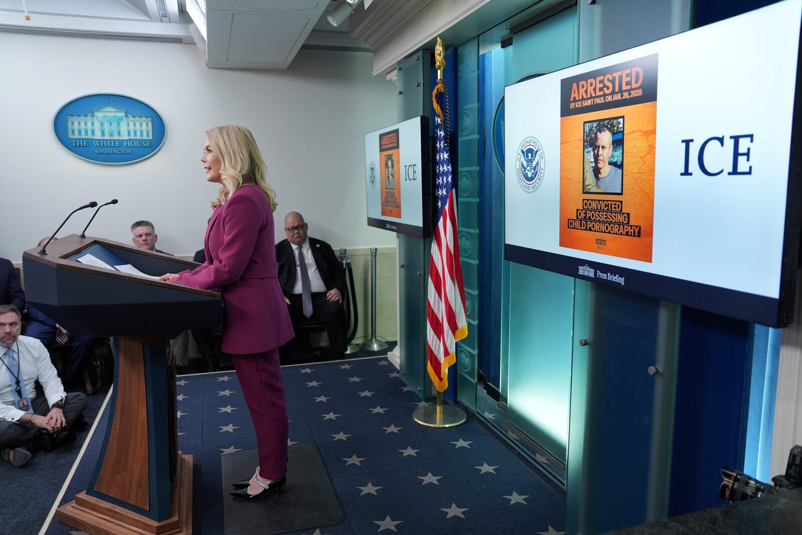 White House press secretary Karoline Leavitt speaks during a briefing at the White House, Tuesday, Jan. 28, 2025, in Washington. (AP Photo/Evan Vucci)