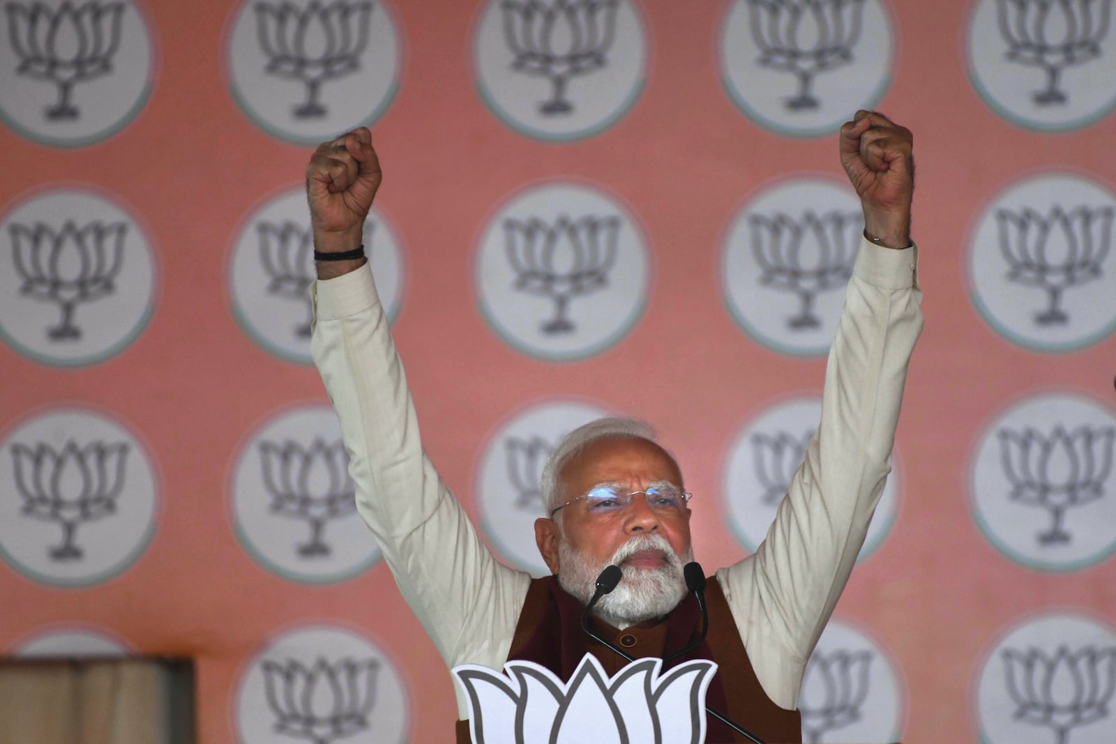 Indian Prime Minister Narendra Modi speaks during Delhi state election campaign rally of Bharatiya Janata party in New Delhi, India, Friday, Jan. 31, 2025. (AP Photo)