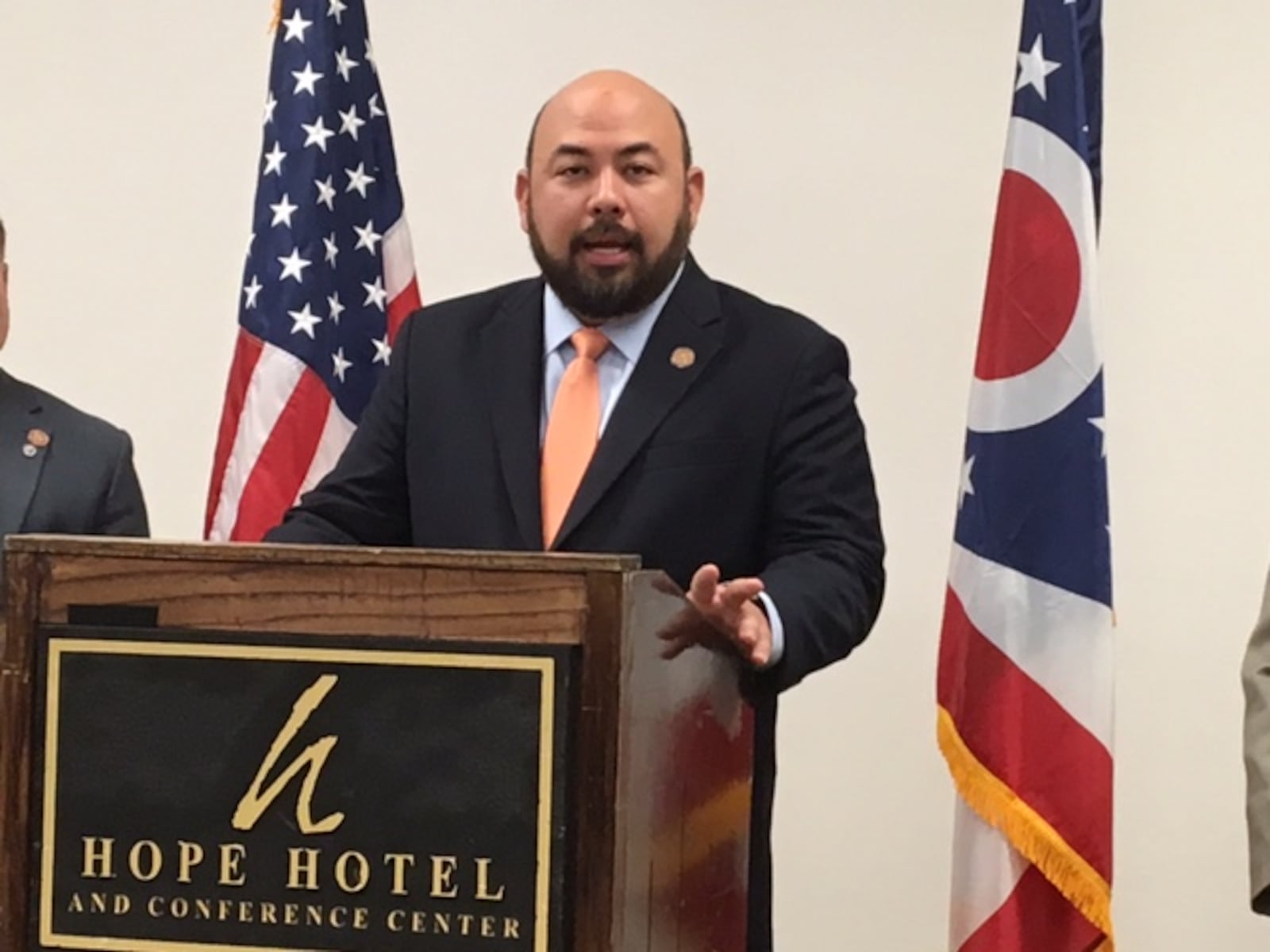 House Speaker Cliff Rosenberger spoke at a press conference Friday at the Hope Hotel and Conference Center at Wright-Patterson Air Force Base. BARRIE BARBER/STAFF