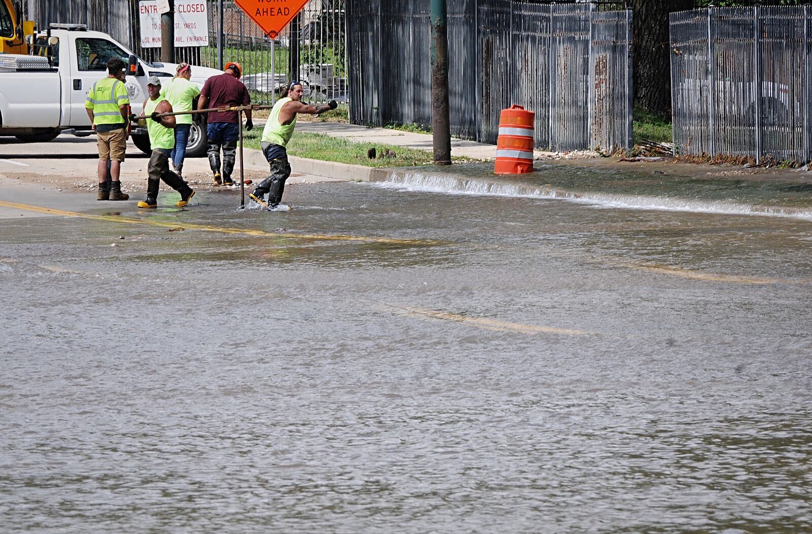 A water main break involving a 48-inch pipe at Keowee Street and Monument Avenue affected businesses in the area. MARSHALL GORBY/STAFF