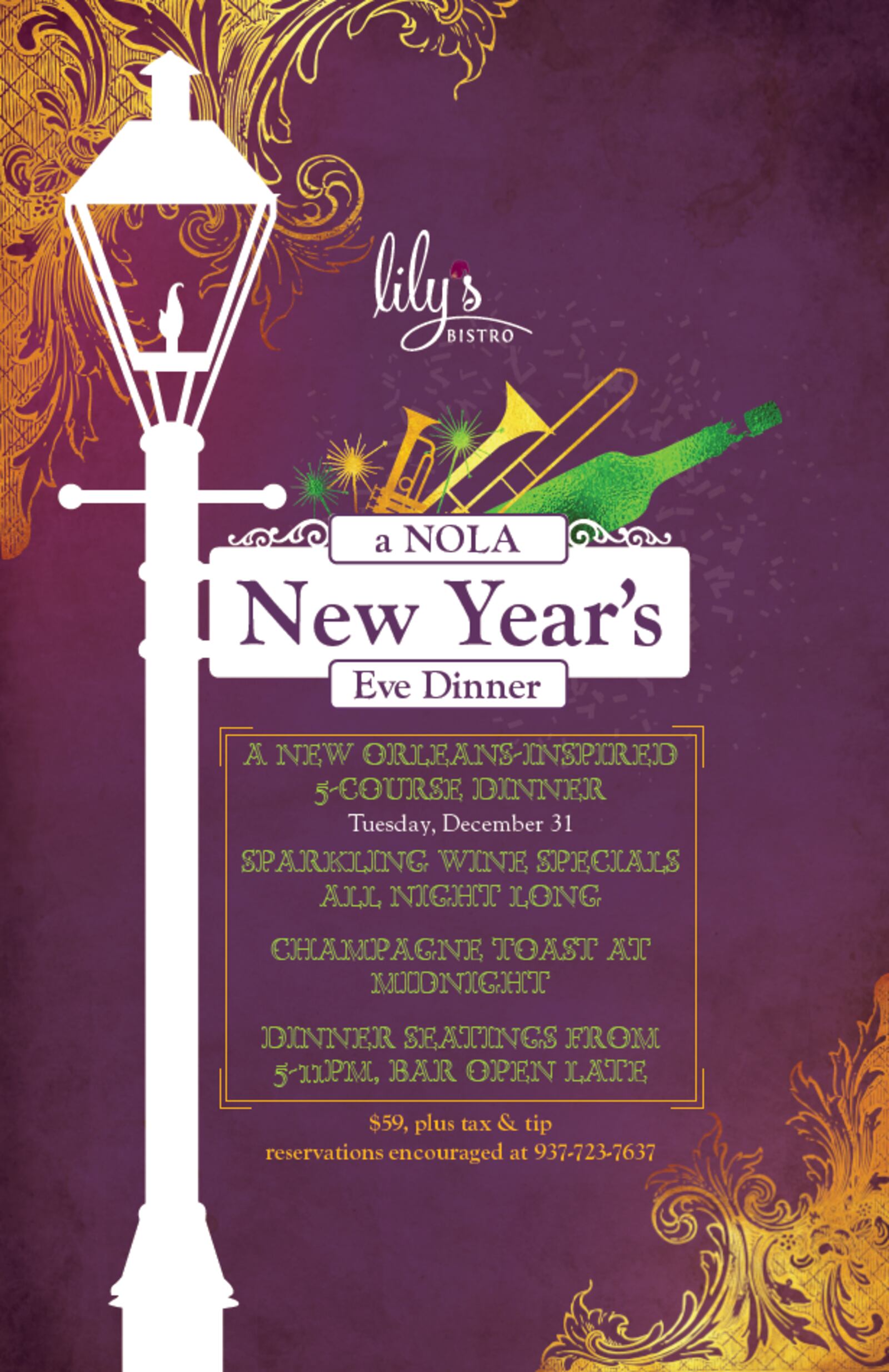 Celebrate a NOLA New Year's Eve Dinner at Lily's Bistro on Tuesday, Dec. 31.