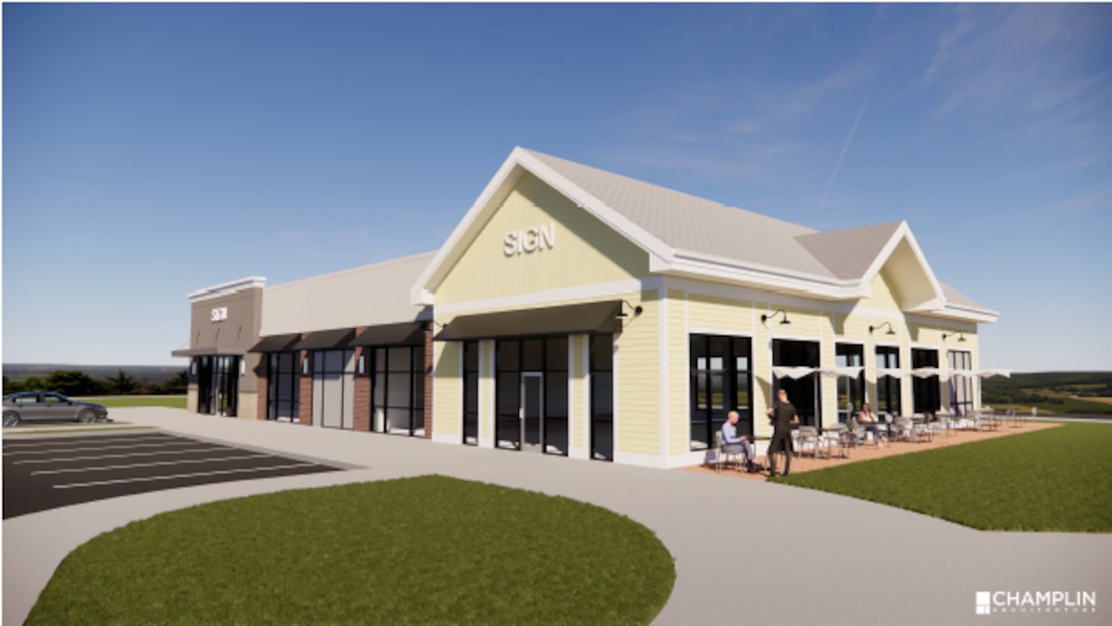 This is a rendering of a new 7,532 square-foot multi-use building for Wright Station. This will be fourth building in the development located at the intersection of Ohio 741 and Ohio 73. Half of the building has been leased for a dental office and the other half is being marketed for a restaurant. CONTRIBUTED/CITY OF SPRINGBORO