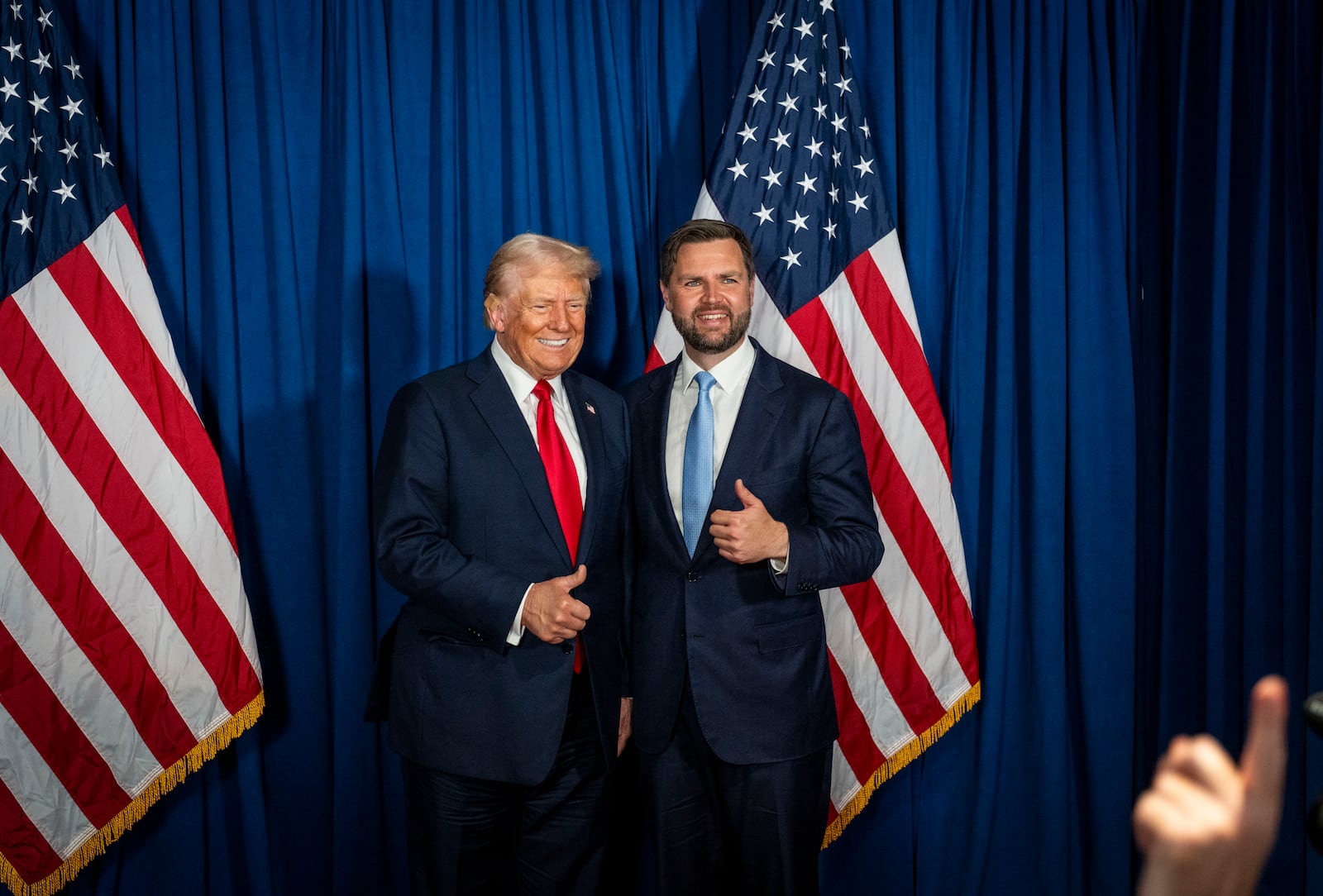 
                        Former President Donald Trump and his running mate, Sen. JD Vance (R-Ohio), at a joint campaign rally at the Van Andel Arena in Grand Rapids, Mich., on Saturday, July 20, 2024. Few political reversals have been as dramatic and complete as Vance’s transformation from self-proclaimed Never Trumper into Trump’s running mate. (Doug Mills/The New York Times)
                      