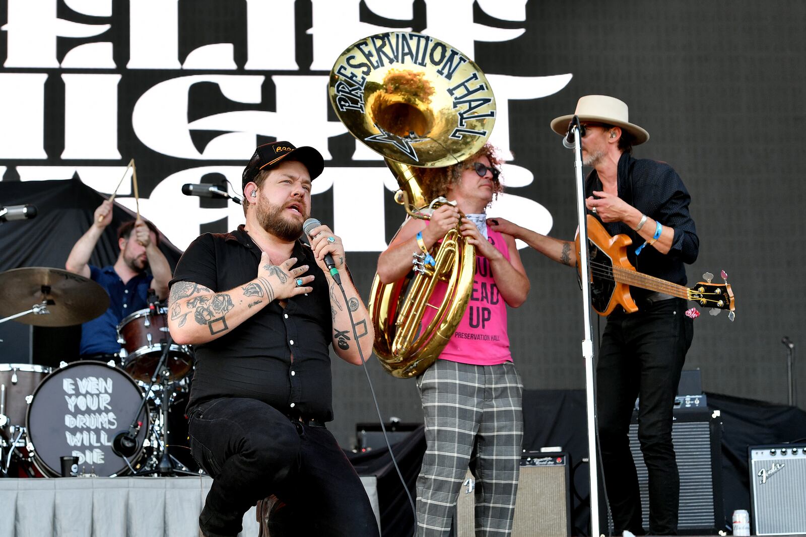 FRANKLIN, TENNESSEE - SEPTEMBER 22: Nathaniel Rateliff and the Night Sweats perform onstage with Preservation Hall Jazz Band during day 2 of the 2019 Pilgrimage Music & Cultural Festival on September 22, 2019 in Franklin, Tennessee. (Photo by Erika Goldring/Getty Images for Pilgrimage Music & Cultural Festival)