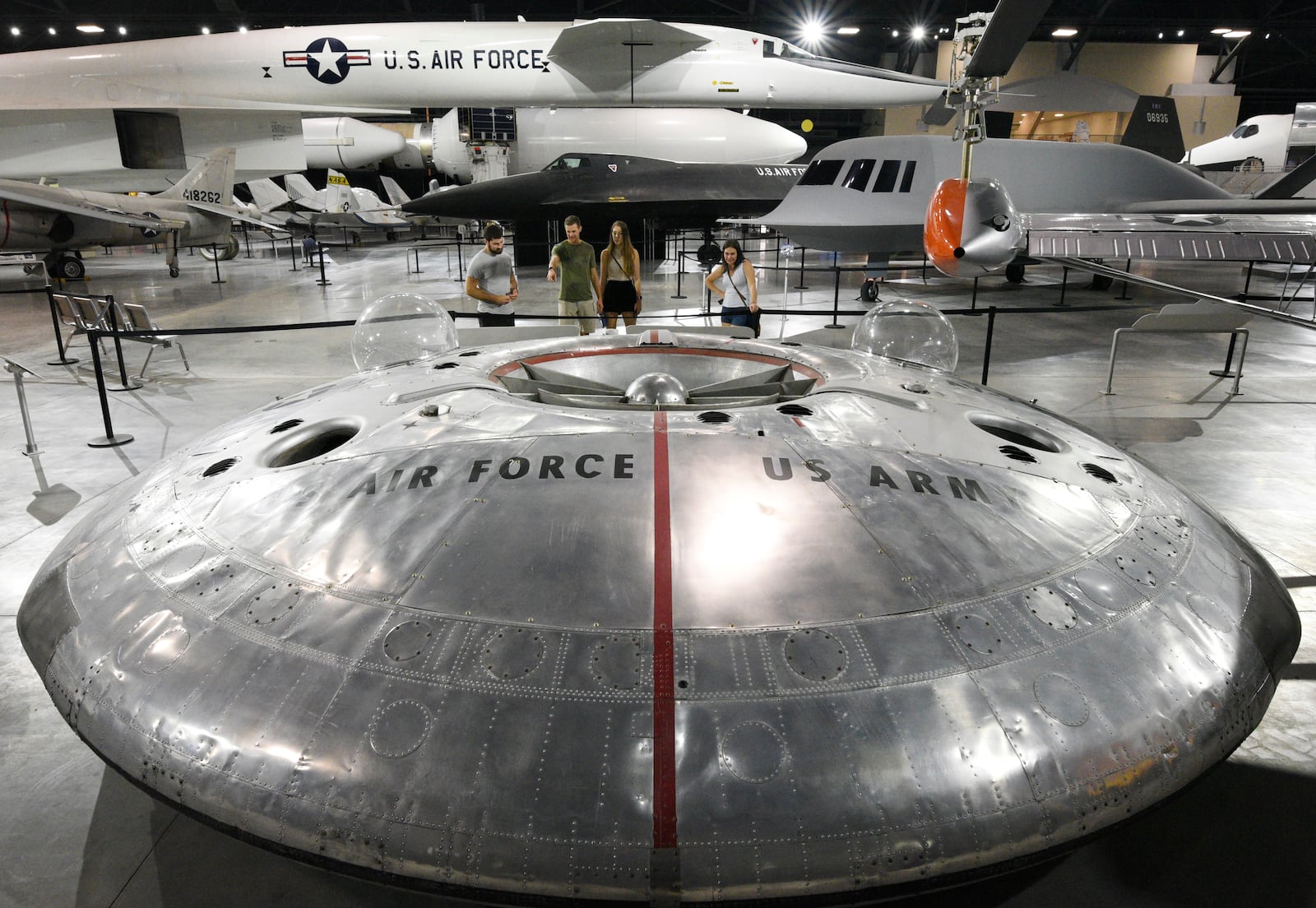 This flying saucer is not that kind of flying saucer. It's a A.V. Roe (Avro) Aircraft Limited craft, an early effort at supersonic, vertical takeoff and landing (VTOL) fighter-bomber in the early 1950s. National Museum of the U.S. Air Force photo