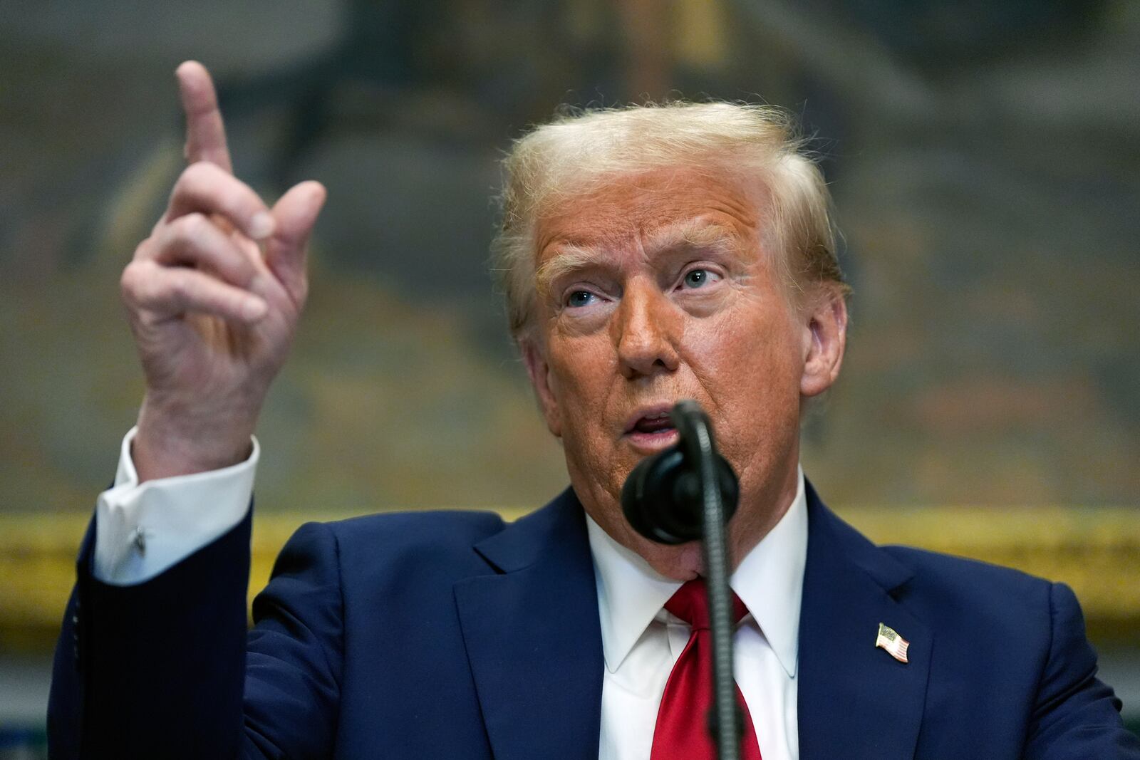 President Donald Trump speaks in the Roosevelt Room of the White House, Tuesday, Jan. 21, 2025, in Washington. (AP Photo/Julia Demaree Nikhinson)