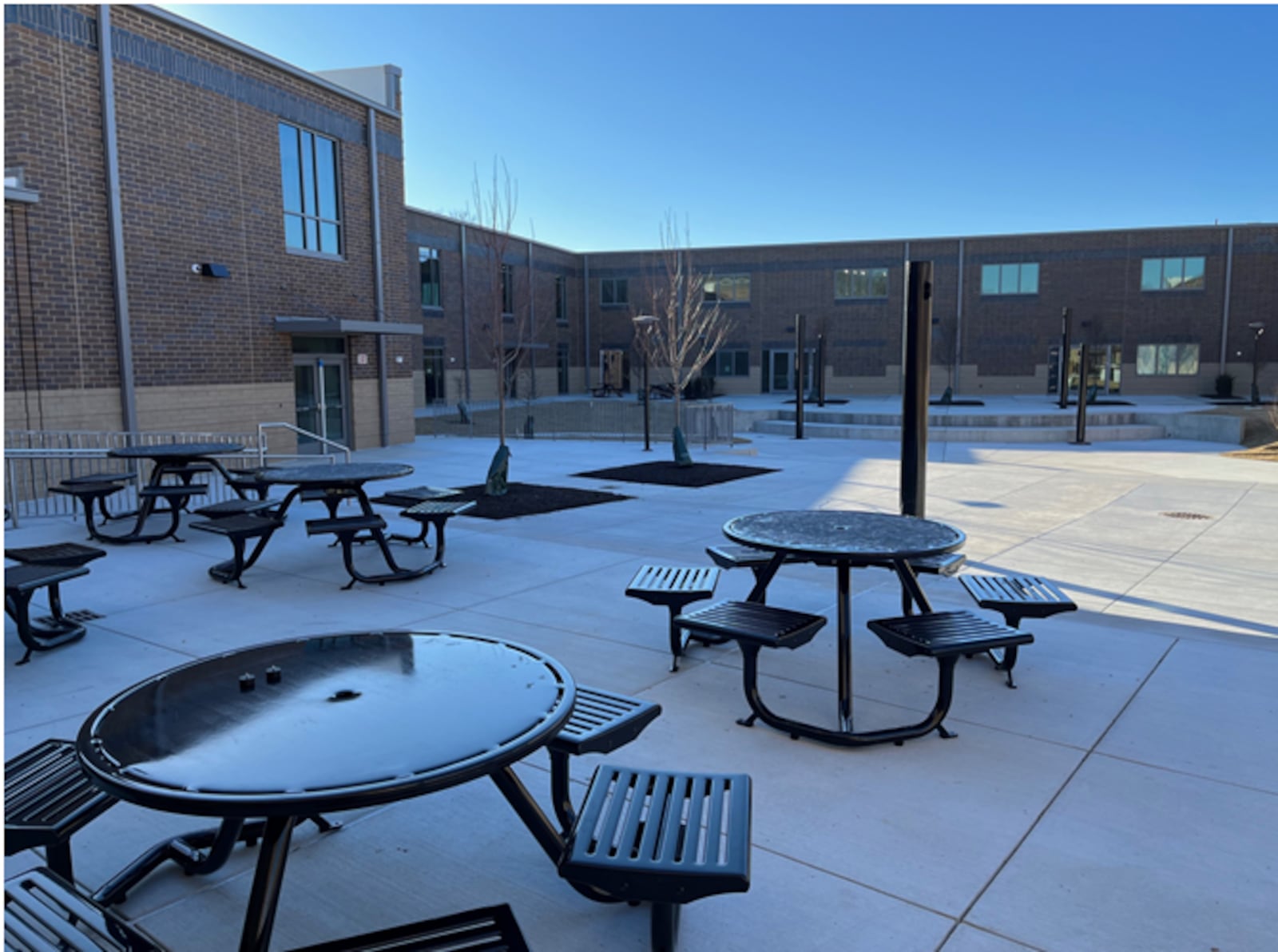 This is a view of the courtyard at the new Franklin High School on East Sixth Street. The new building will open its doors in March 2024.  ED RICHTER STAFF