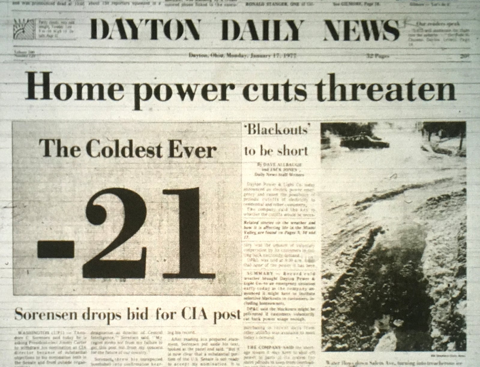 The front page of the Jan. 17, 1977 editon of the Dayton Daily News. DAYTON DAILY NEWS ARCHIVE