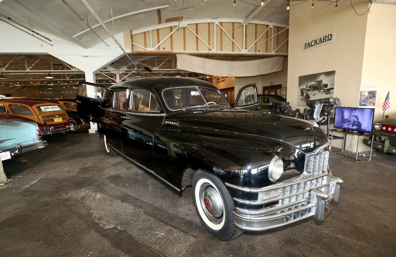 The hearse used in the 1972 movie "The Godfather" is part of the collection at America's Packard Museum.  In the film, mob boss Don Corleone, played by Marlon Brando, is taken to the cemetery in the museum’s 1948 Henney Landau vehicle.  LISA POWELL / STAFF