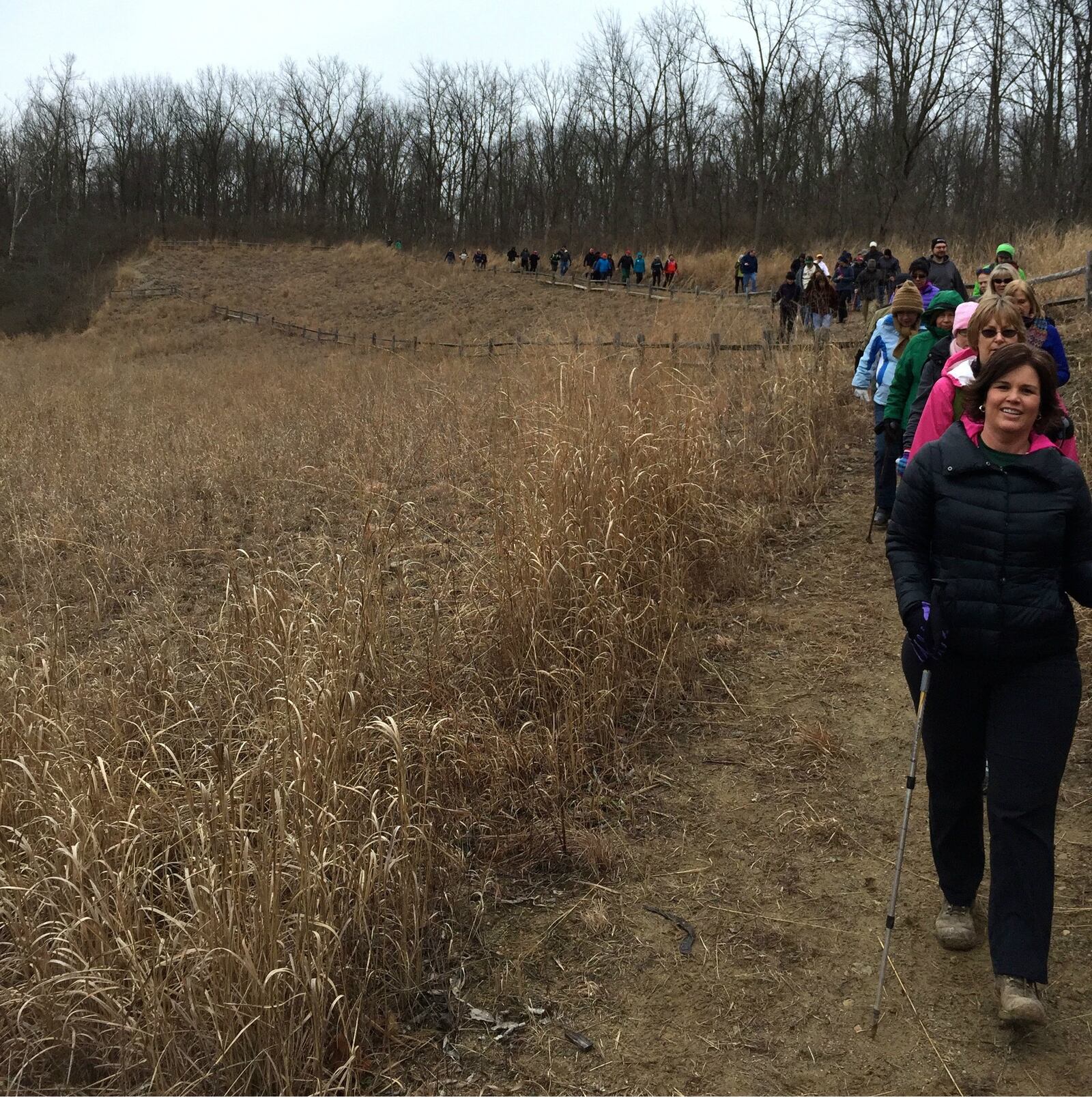 Hikers take part in a group outing at Wesleyan MetroPark in 2015. CONTRIBUTED