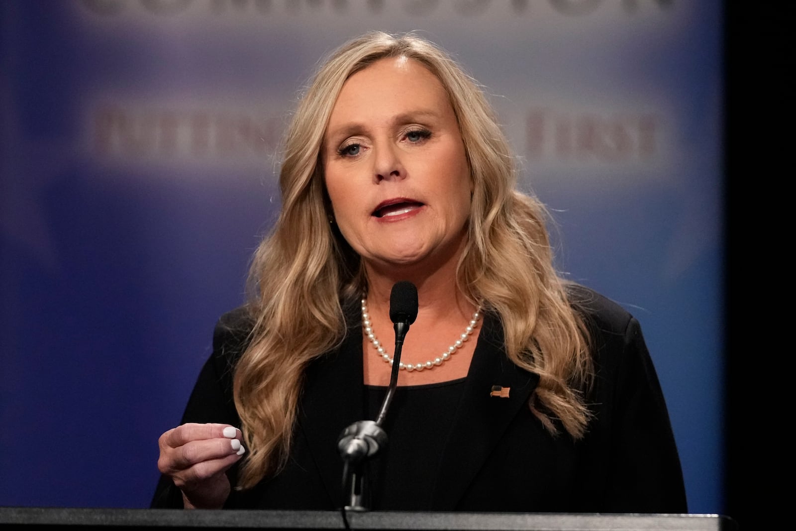 Democrat candidate Jennifer McCormick speaks during a debate for Indiana governor hosted by the Indiana Debate Commission at WFYI, Thursday, Oct. 24, 2024, in Indianapolis. (AP Photo/Darron Cummings, Pool)