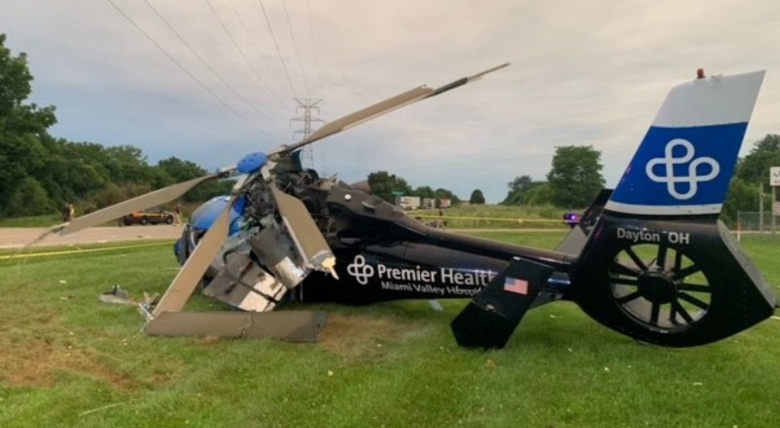 A CareFlight helicopter with damages to its main rotor blades, main rotor gearbox and motor mounts following an accident that occurred shortly before 5 a.m. on July 26, 2022 at U.S. 127 and Hamilton Eaton Road in Milford Township in Butler County while CareFlight had been responding to a crash site. This was an investigative photo from the National Transportation Safety Board’s report on the accident, which was released in February 2022. COURTESY PHOTO