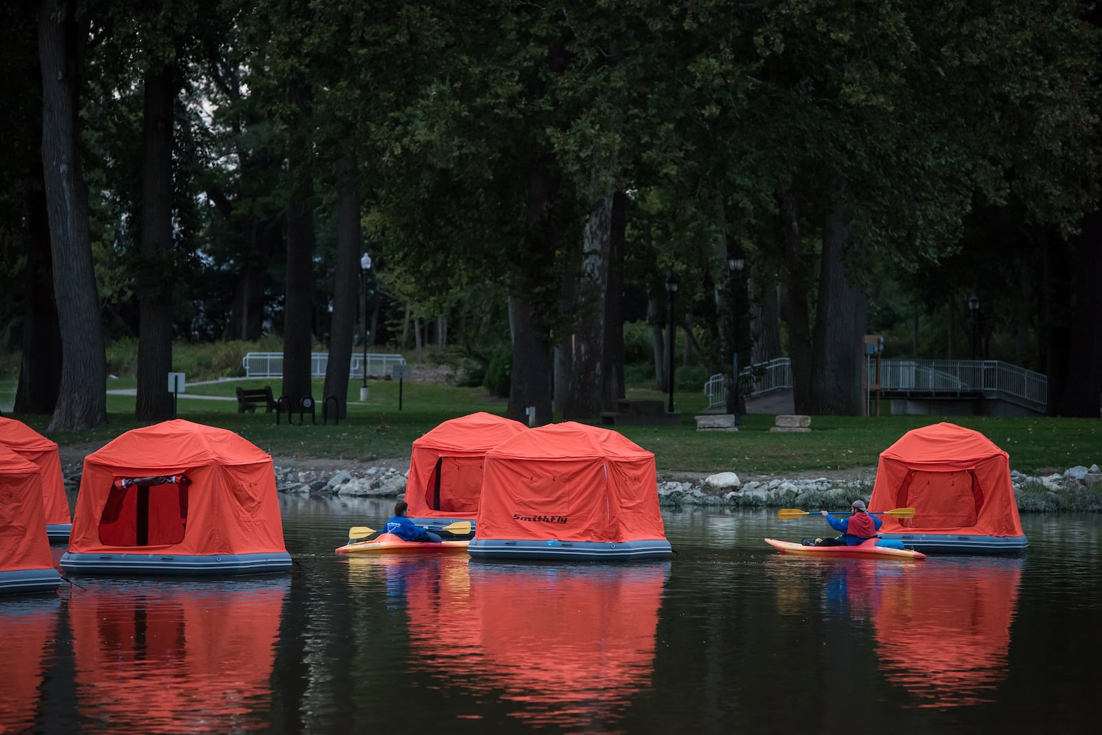 Floating tents at Float Troy at Treasure Island Park in Troy.