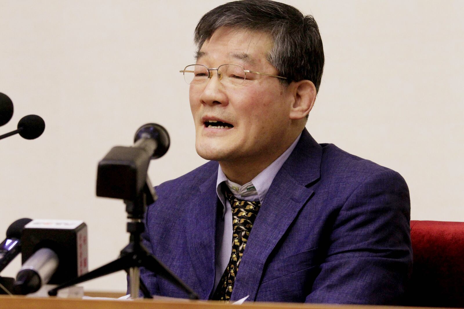 FILE - Kim Tong Chol, a U.S. citizen detained in North Korea, speaks as he is presented to reporters in Pyongyang, North Korea, March 25, 2016. (AP Photo/Kim Kwang Hyon, File)