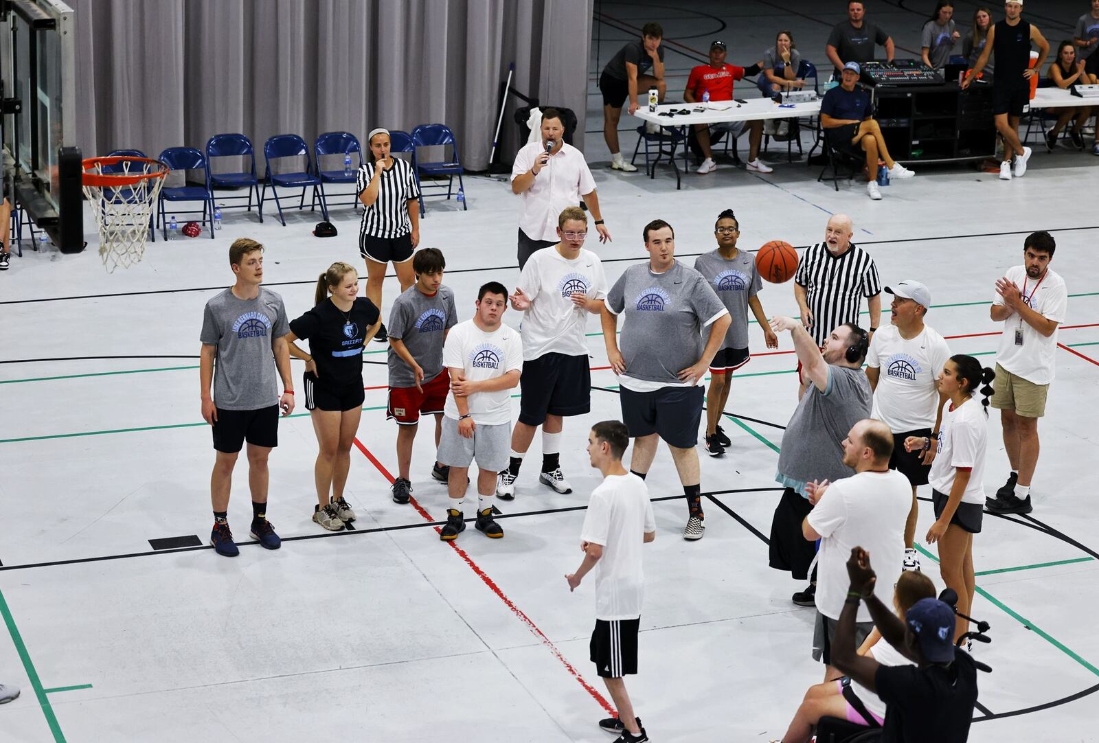 A basketball game called "One Special Game" was held for those with special needs during the Luke Kennard basketball camp at Camp Chautauqua Saturday, July 20, 2024. Camp attendees cheered on the players during the event. NICK GRAHAM/STAFF