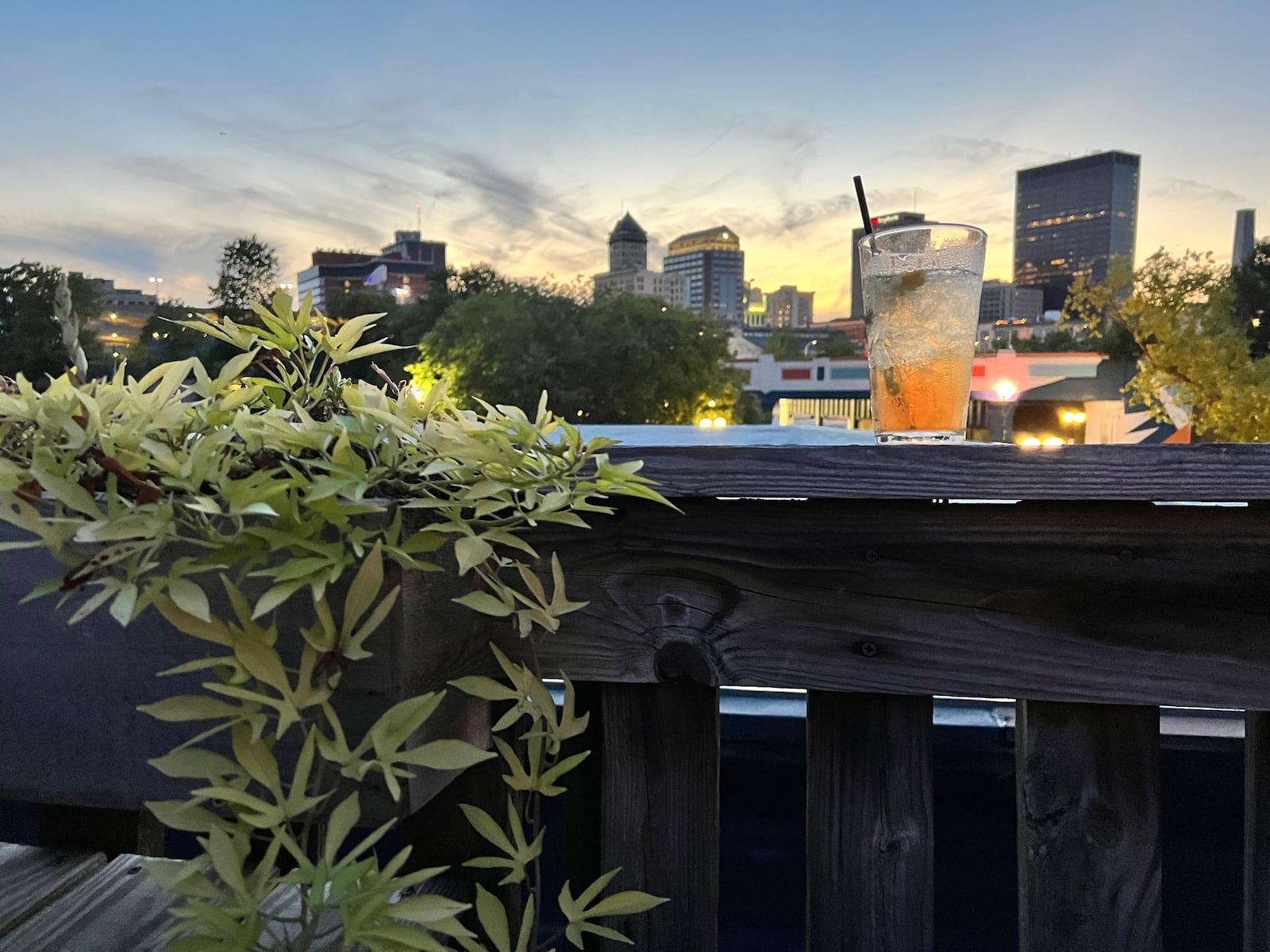 A view of the downtown Dayton skyline from the patio at Oregon Express. 